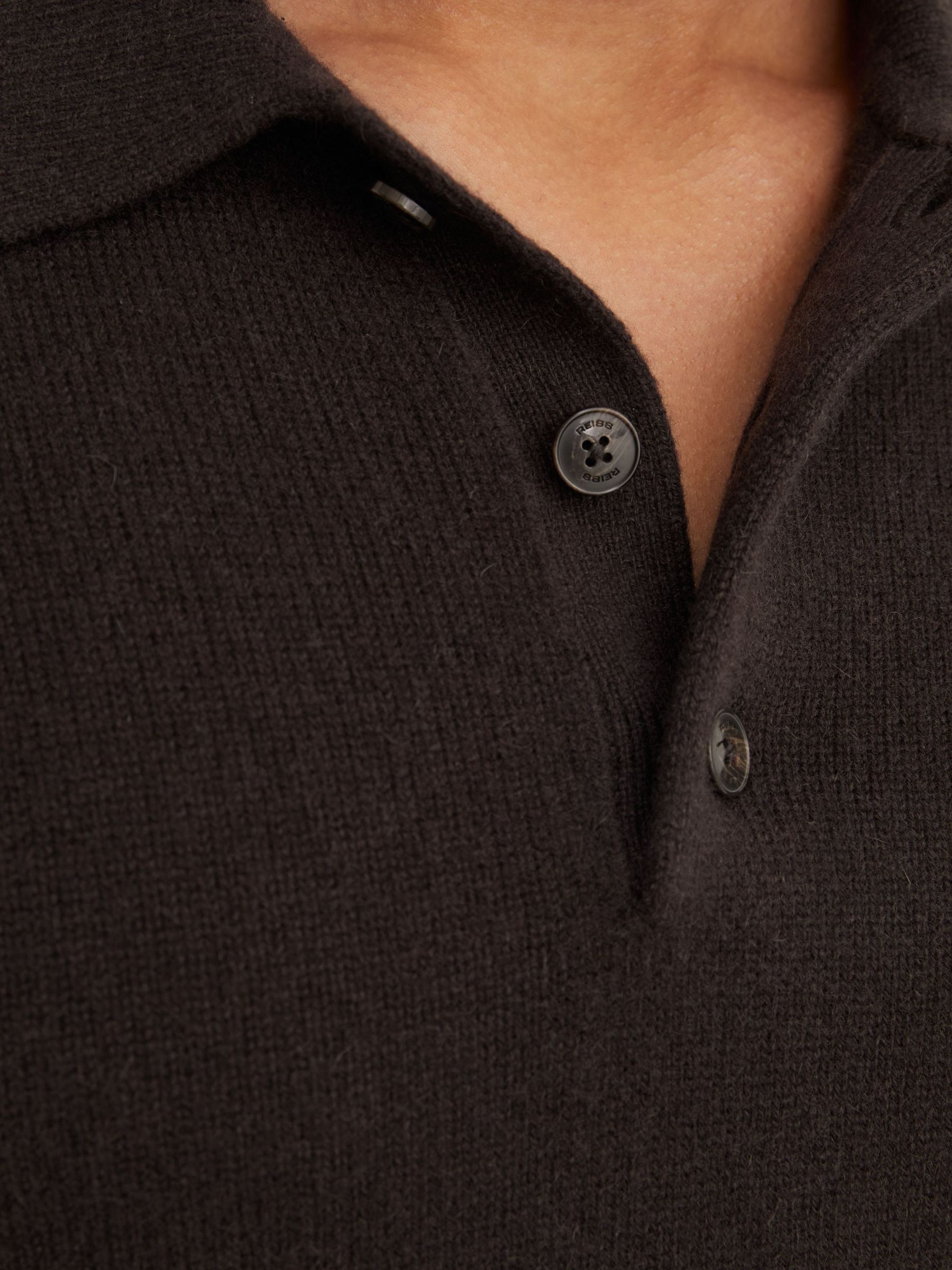 100% Cashmere Half-Button Polo Jumper in Chocolate Brown - Image 3 of 7