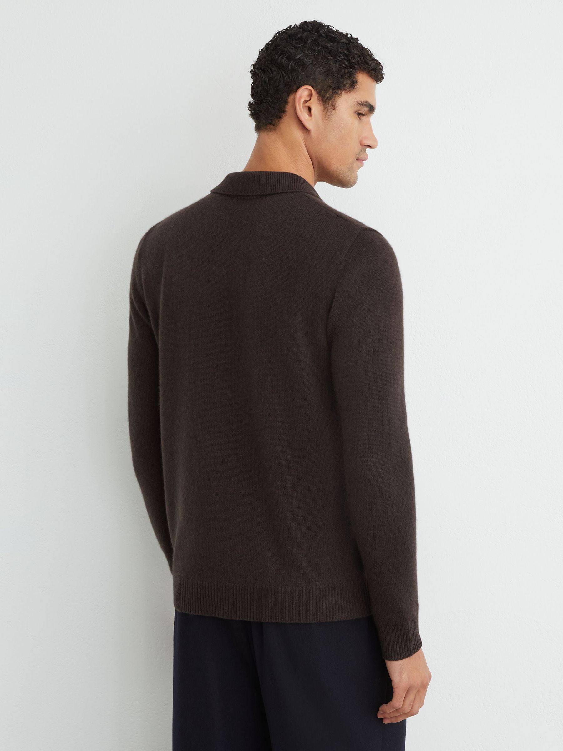 100% Cashmere Half-Button Polo Jumper in Chocolate Brown - Image 5 of 7