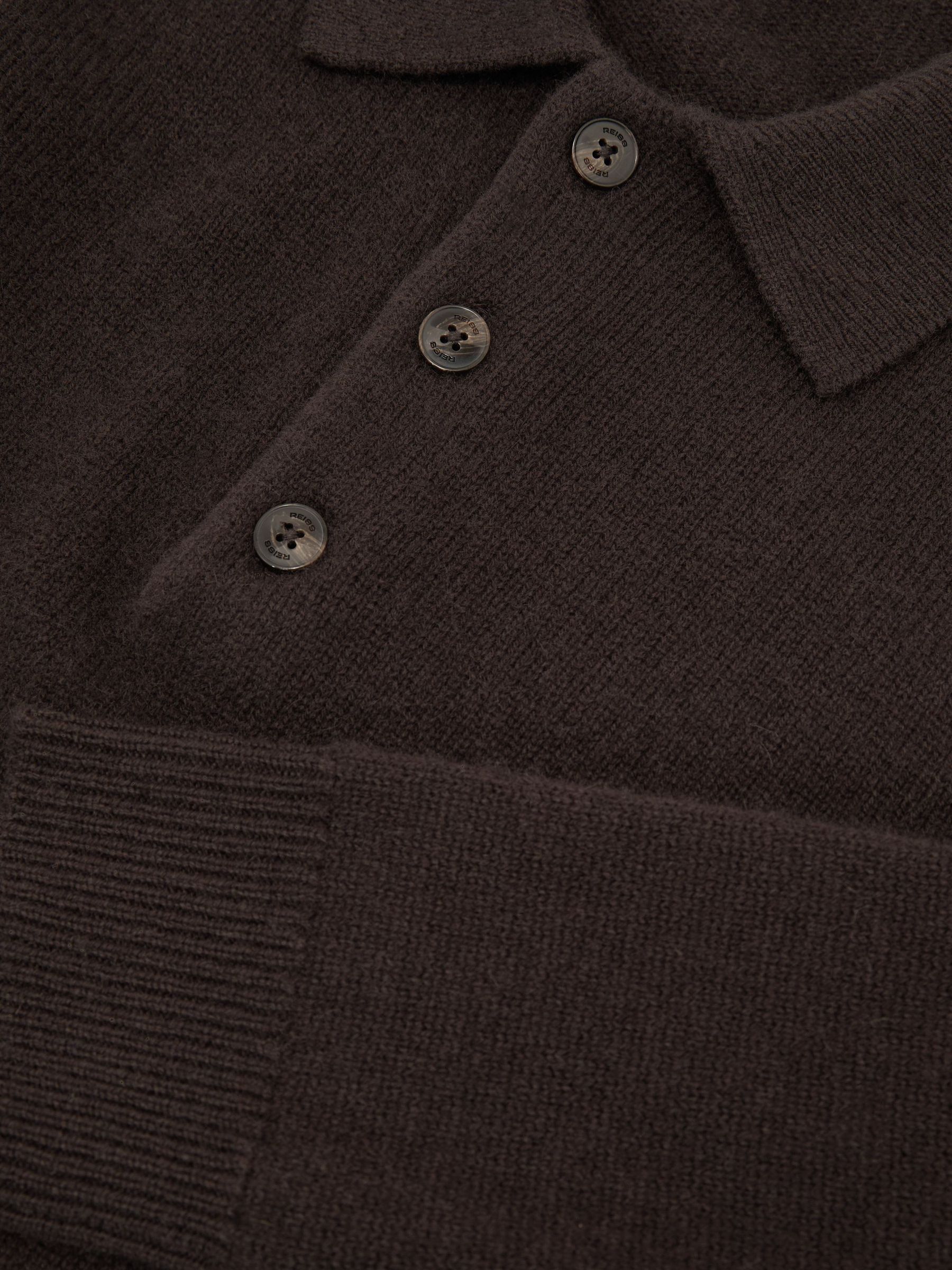 100% Cashmere Half-Button Polo Jumper in Chocolate Brown - Image 7 of 7