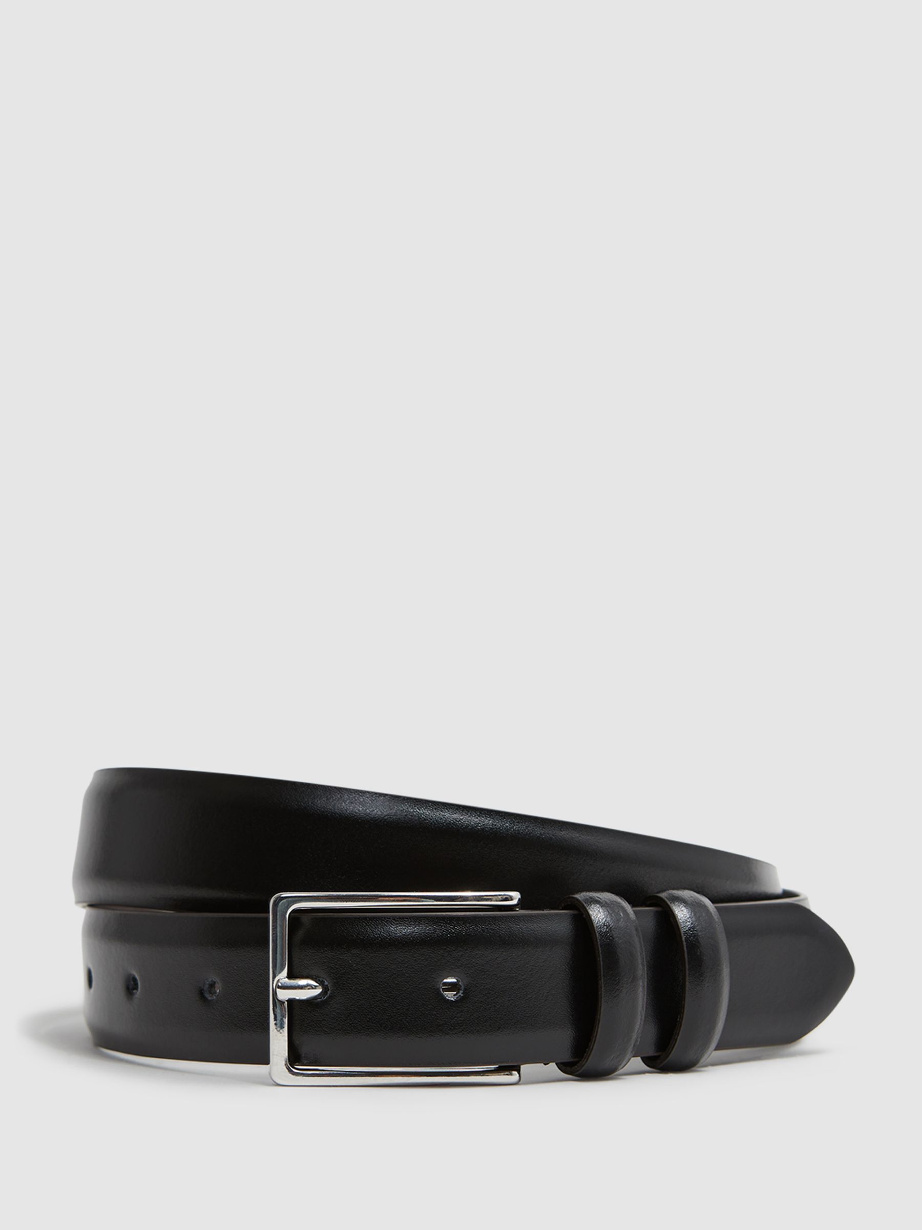 Smooth Leather Belt in Black - Image 1 of 4 Smooth Leather Belt in Black - Image 1 of 4