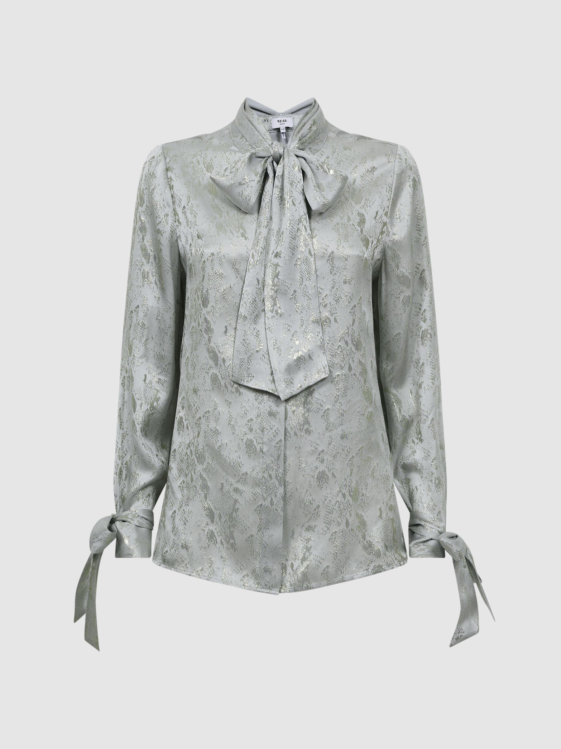 Premium Metallic Removable Tie Detail Blouse in Silver - Image 6 of 6