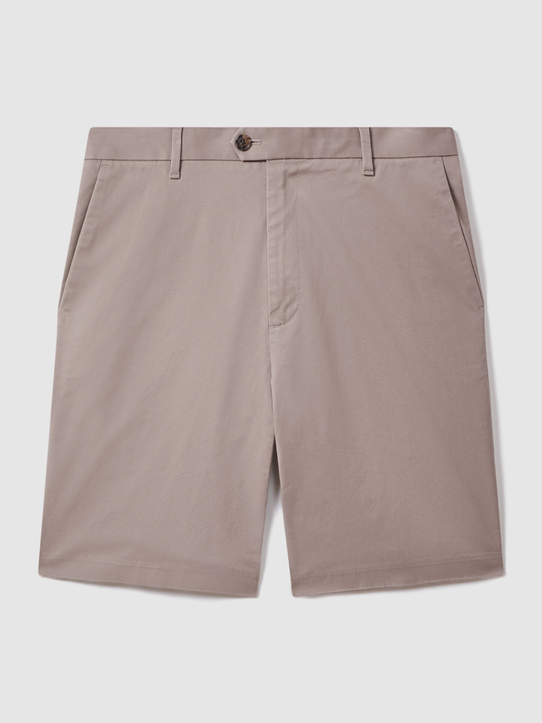 Cotton Chino Shorts with Stretch in Mushroom Brown - Image 2 of 6
