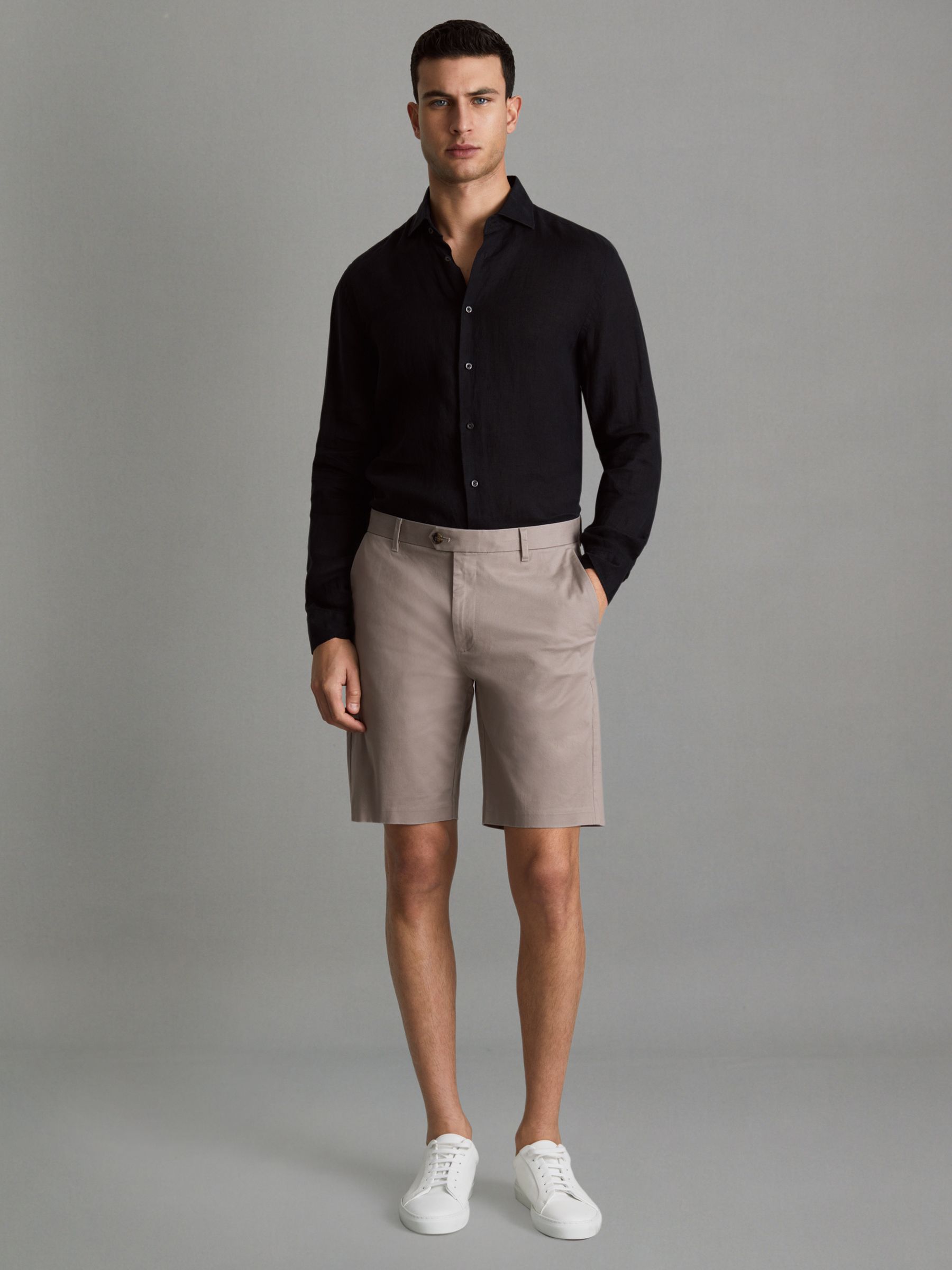 Cotton Chino Shorts with Stretch in Mushroom Brown - Image 3 of 6