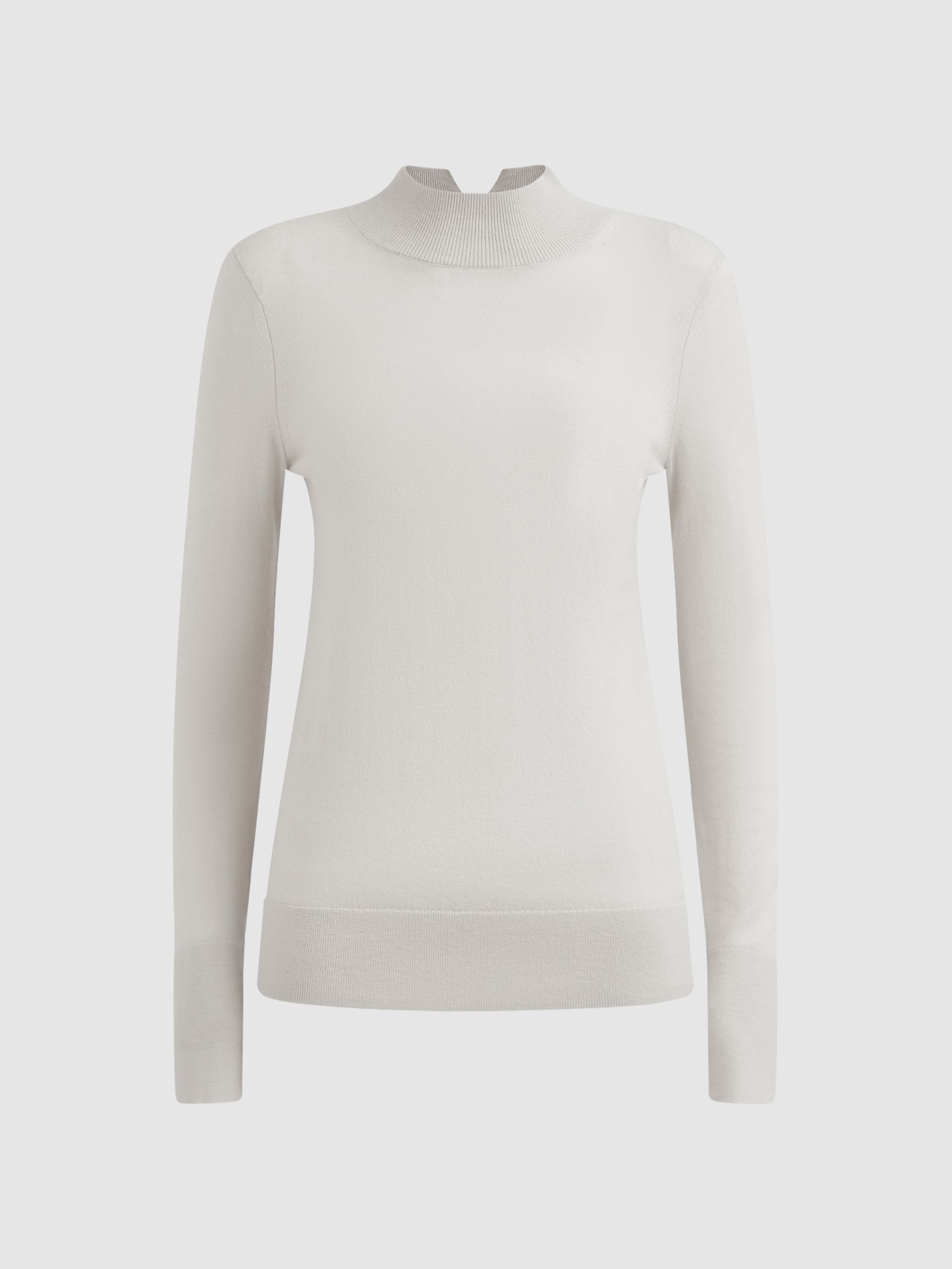 Merino Wool Fitted Funnel Neck Top in Stone - Image 2 of 5
