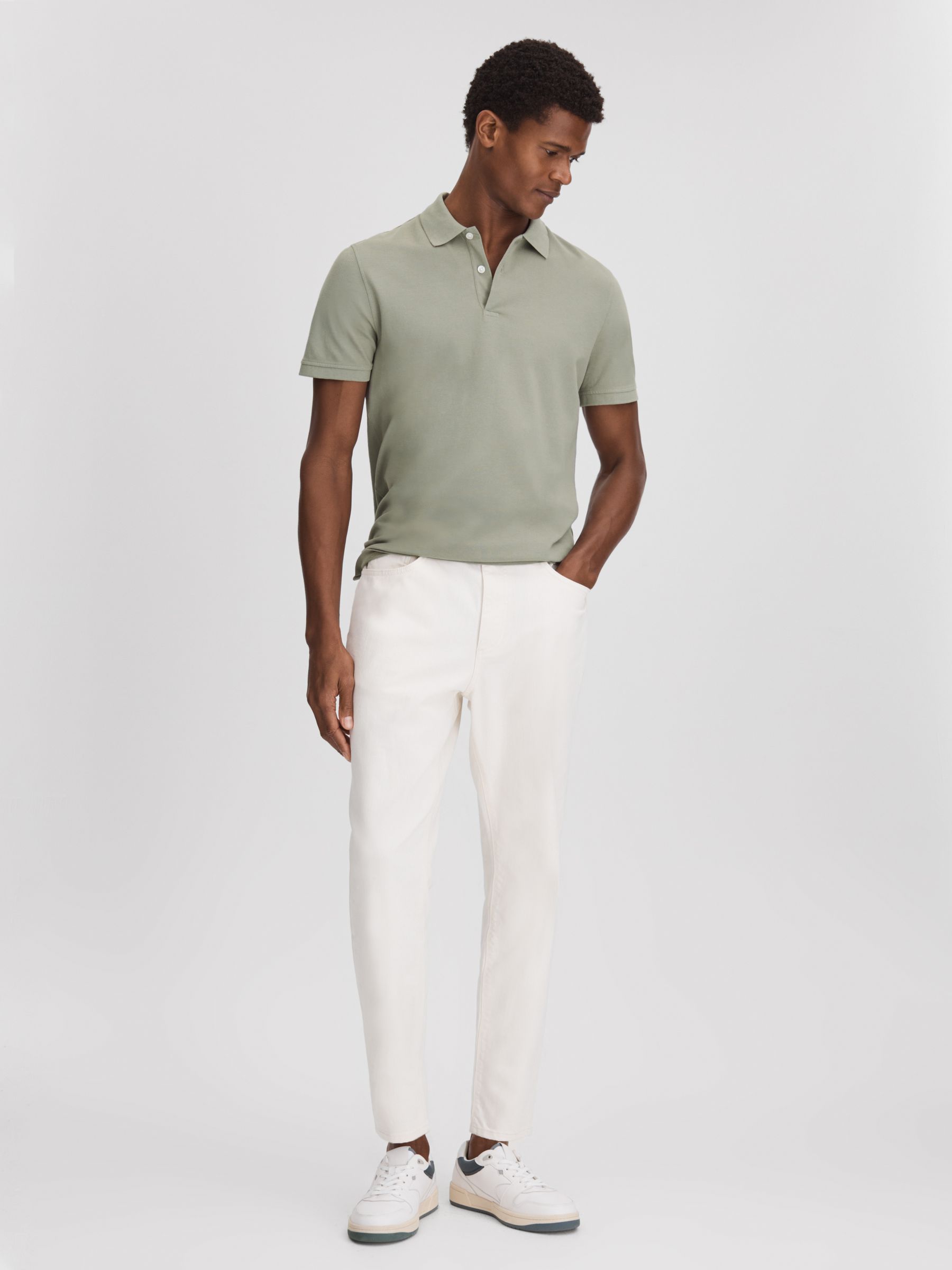 Garment Dyed Cotton Polo Shirt in Dark Sage - Image 3 of 6