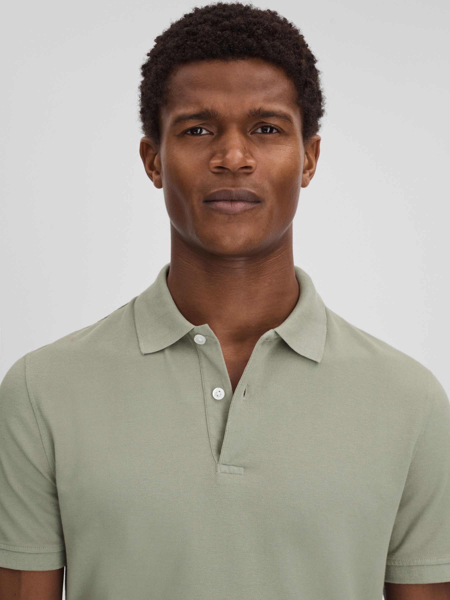 Garment Dyed Cotton Polo Shirt in Dark Sage - Image 4 of 6