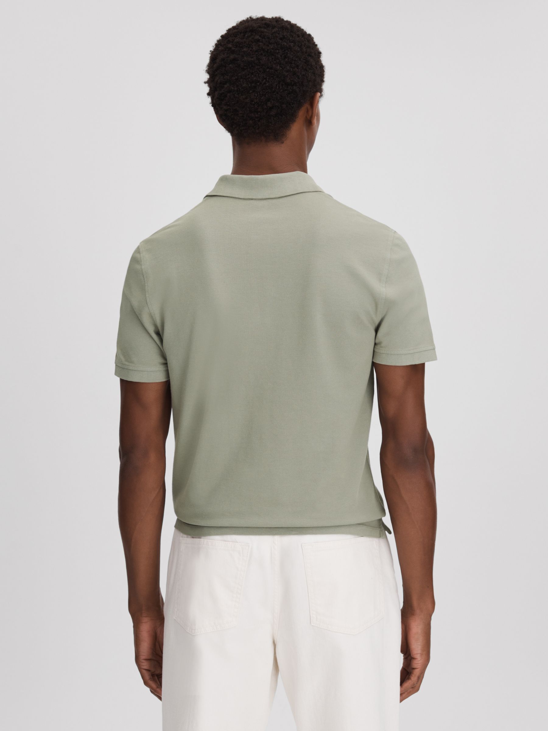 Garment Dyed Cotton Polo Shirt in Dark Sage - Image 5 of 6