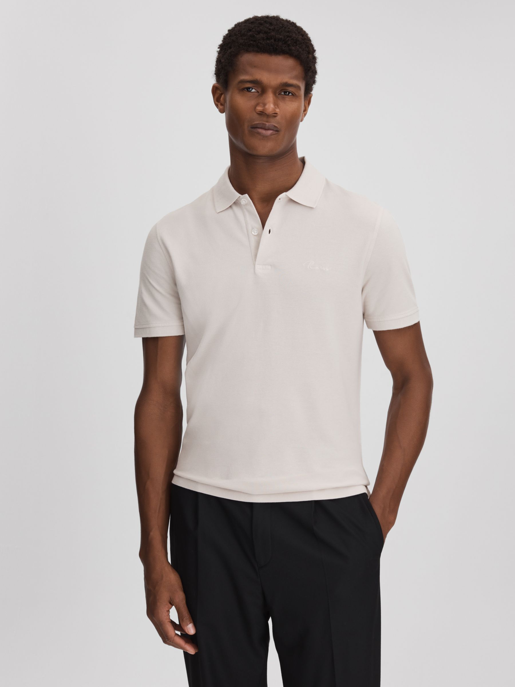 Slim Fit Garment Dyed Embroidered Polo Shirt in Ice Grey - Image 1 of 6