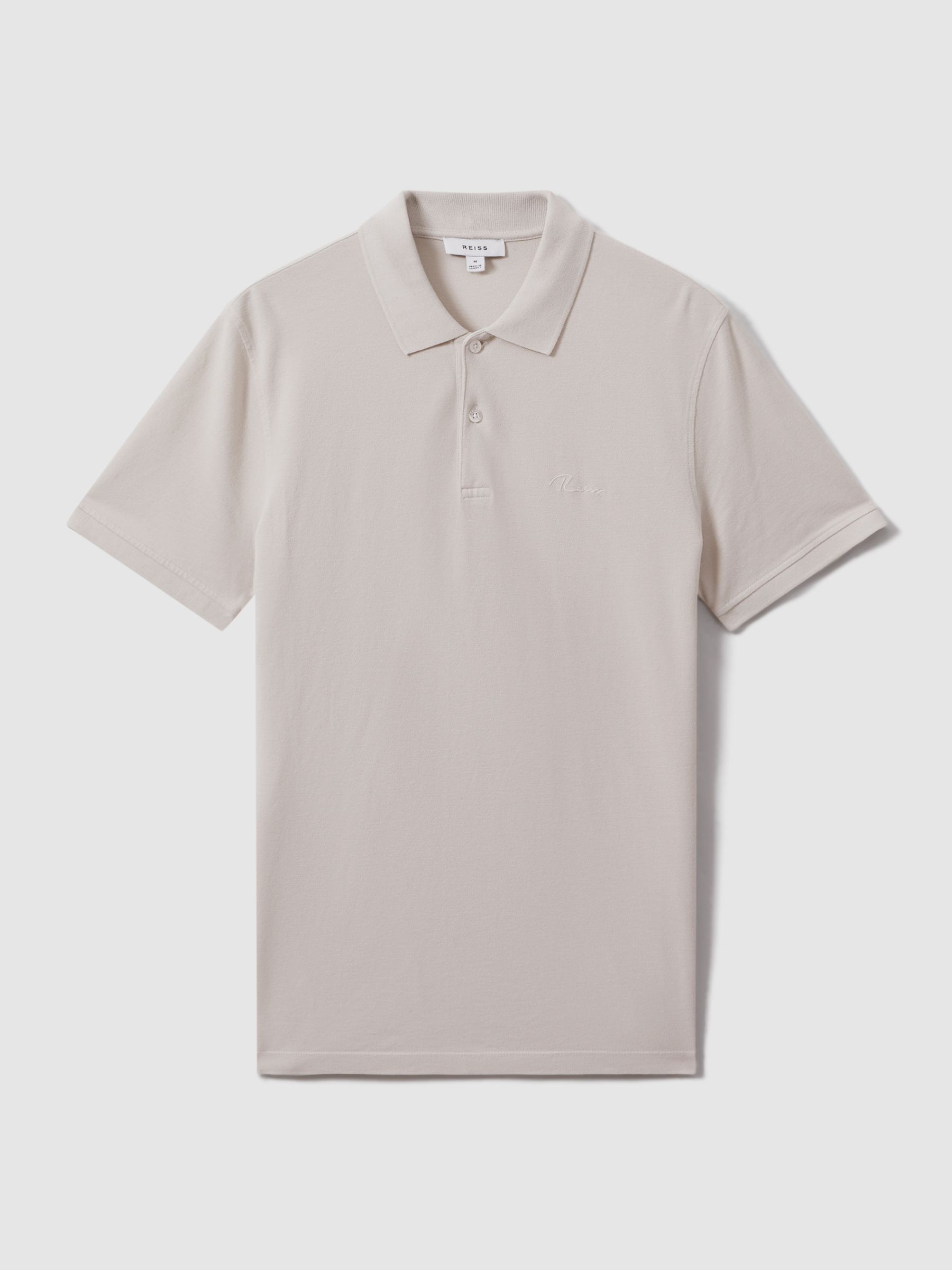 Slim Fit Garment Dyed Embroidered Polo Shirt in Ice Grey - Image 2 of 6