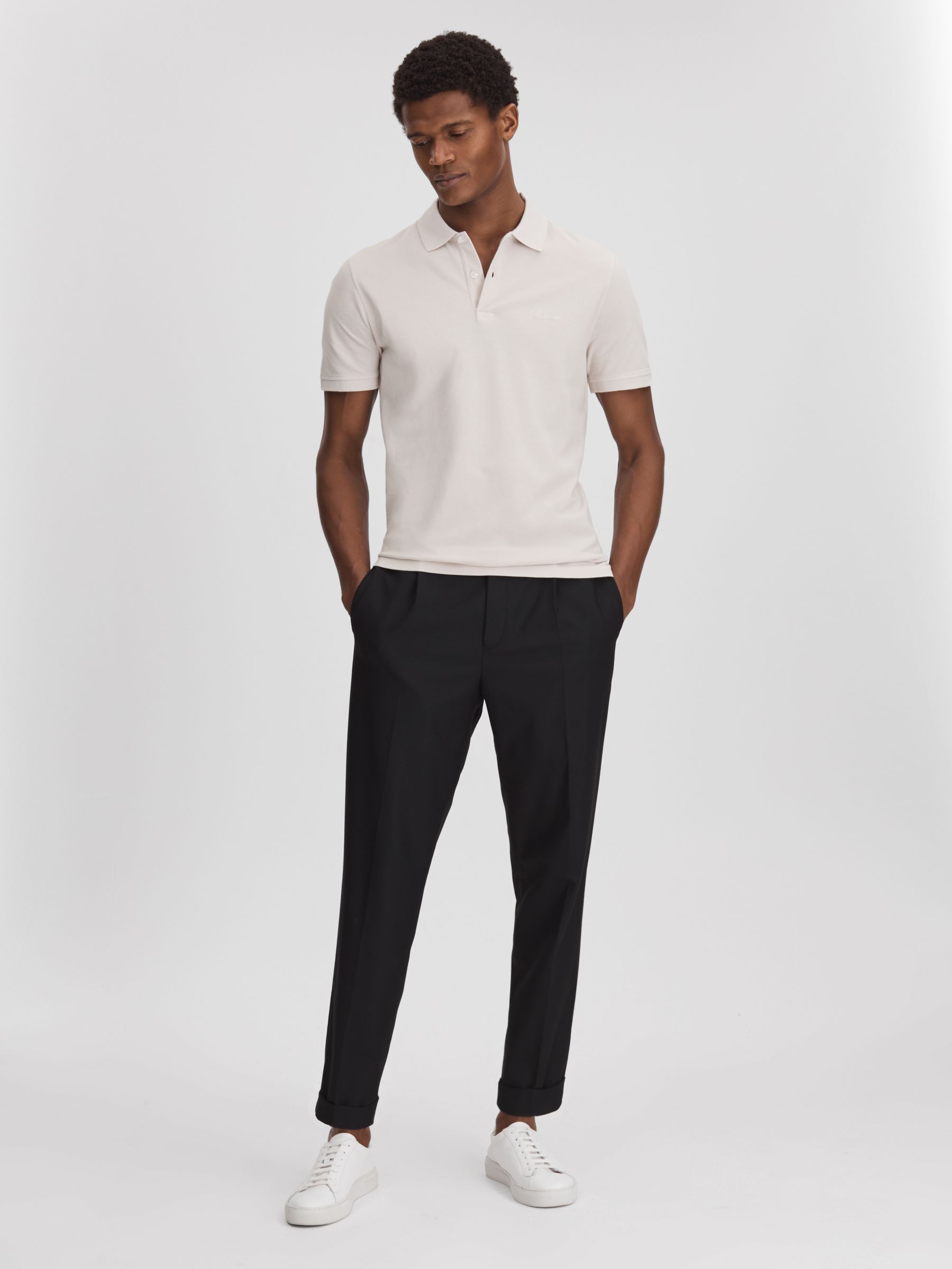 Slim Fit Garment Dyed Embroidered Polo Shirt in Ice Grey - Image 3 of 6