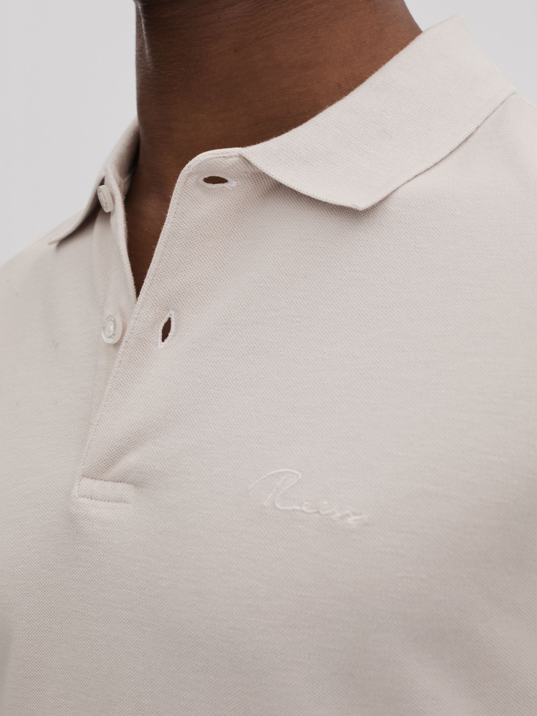 Slim Fit Garment Dyed Embroidered Polo Shirt in Ice Grey - Image 4 of 6