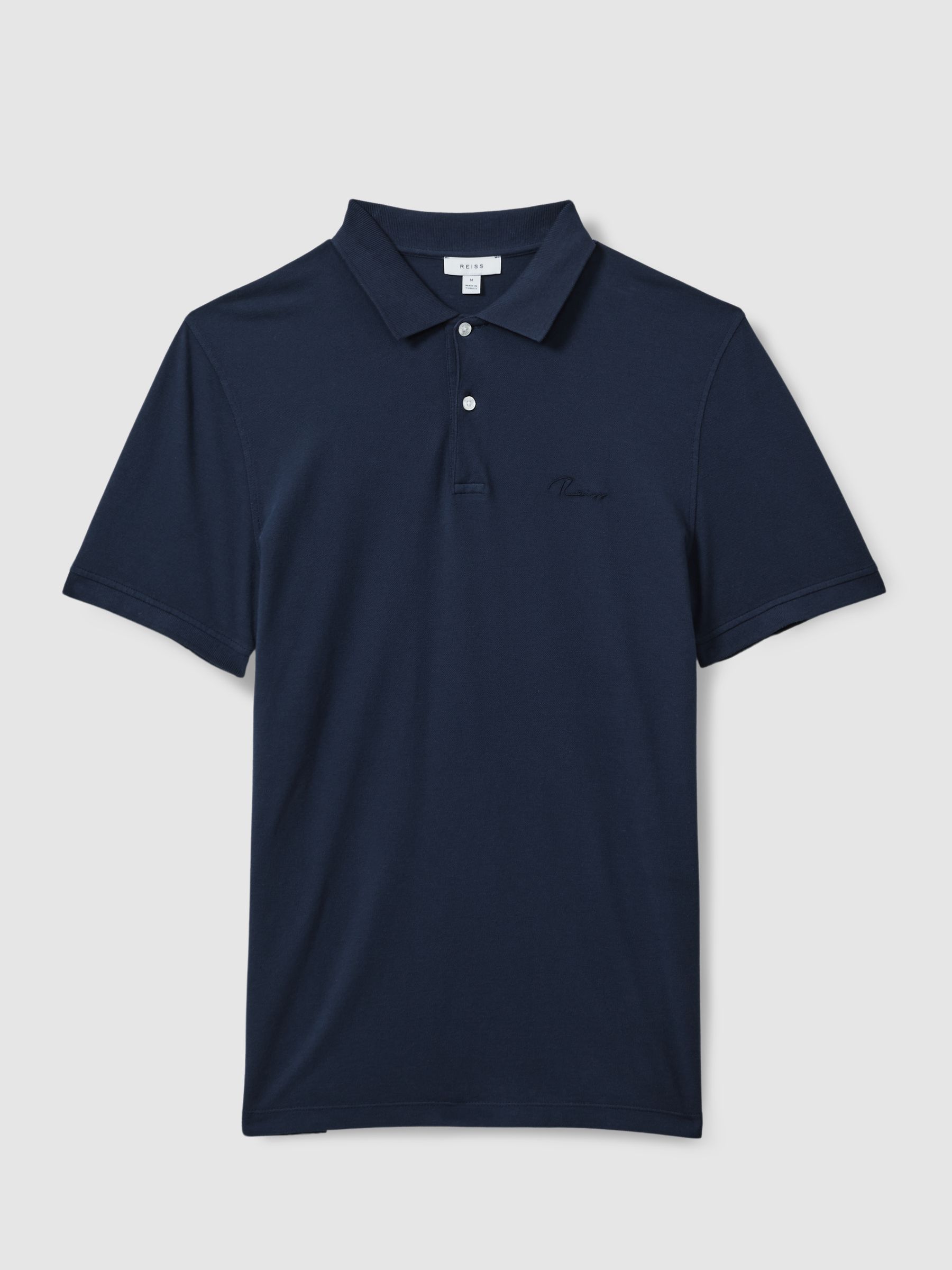 Slim Fit Garment Dyed Embroidered Polo Shirt in Airforce Blue - Image 2 of 6