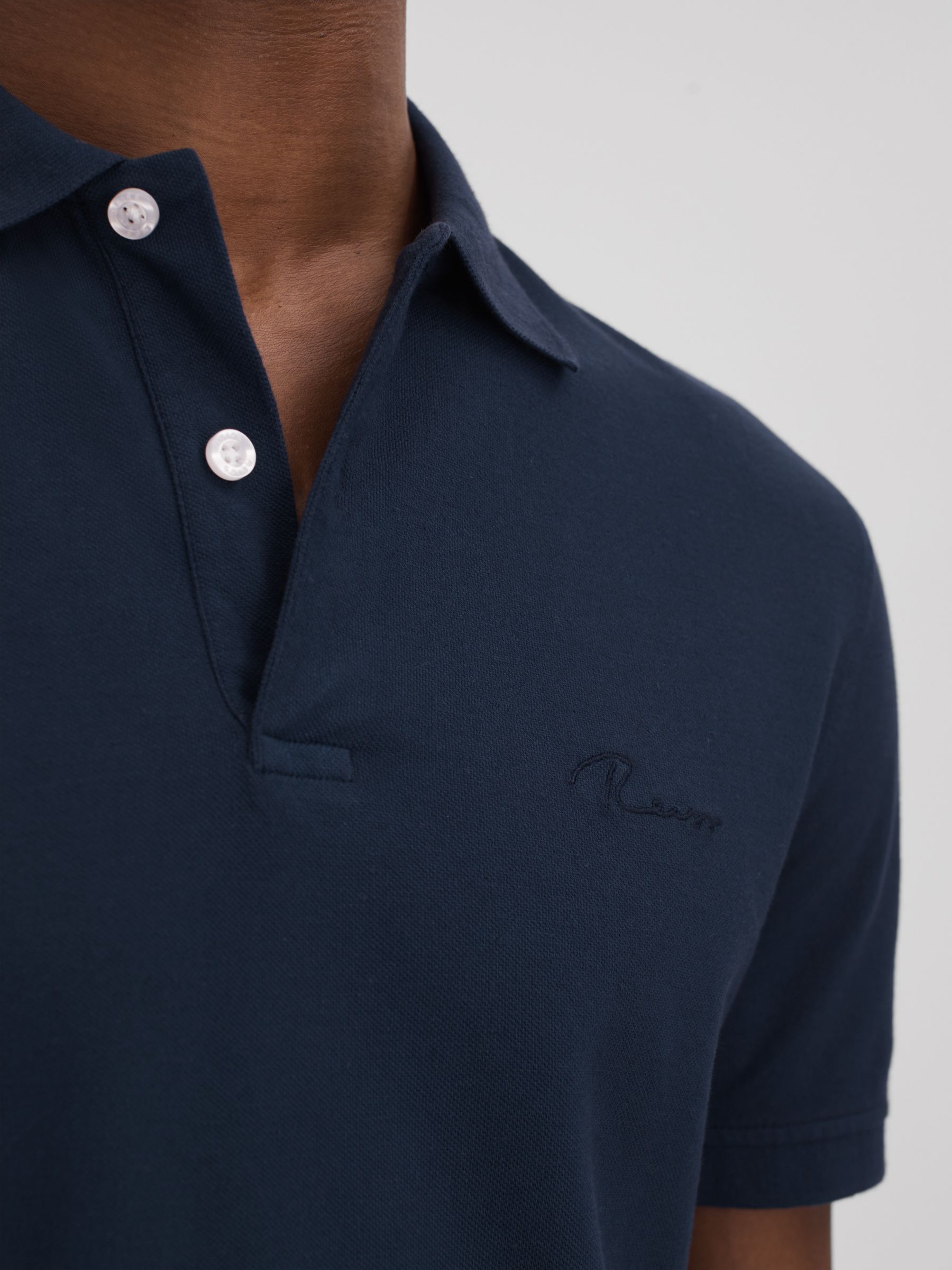 Slim Fit Garment Dyed Embroidered Polo Shirt in Airforce Blue - Image 4 of 6