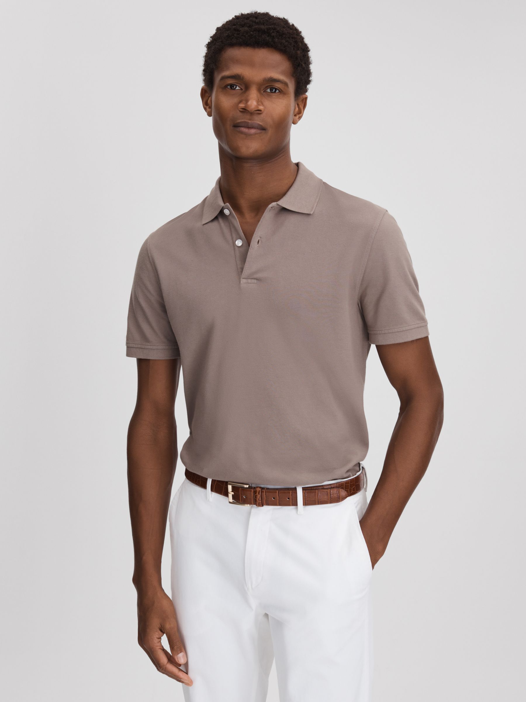 Puro Dark Taupe Garment Dyed Cotton Polo Shirt - Image 1 of 7