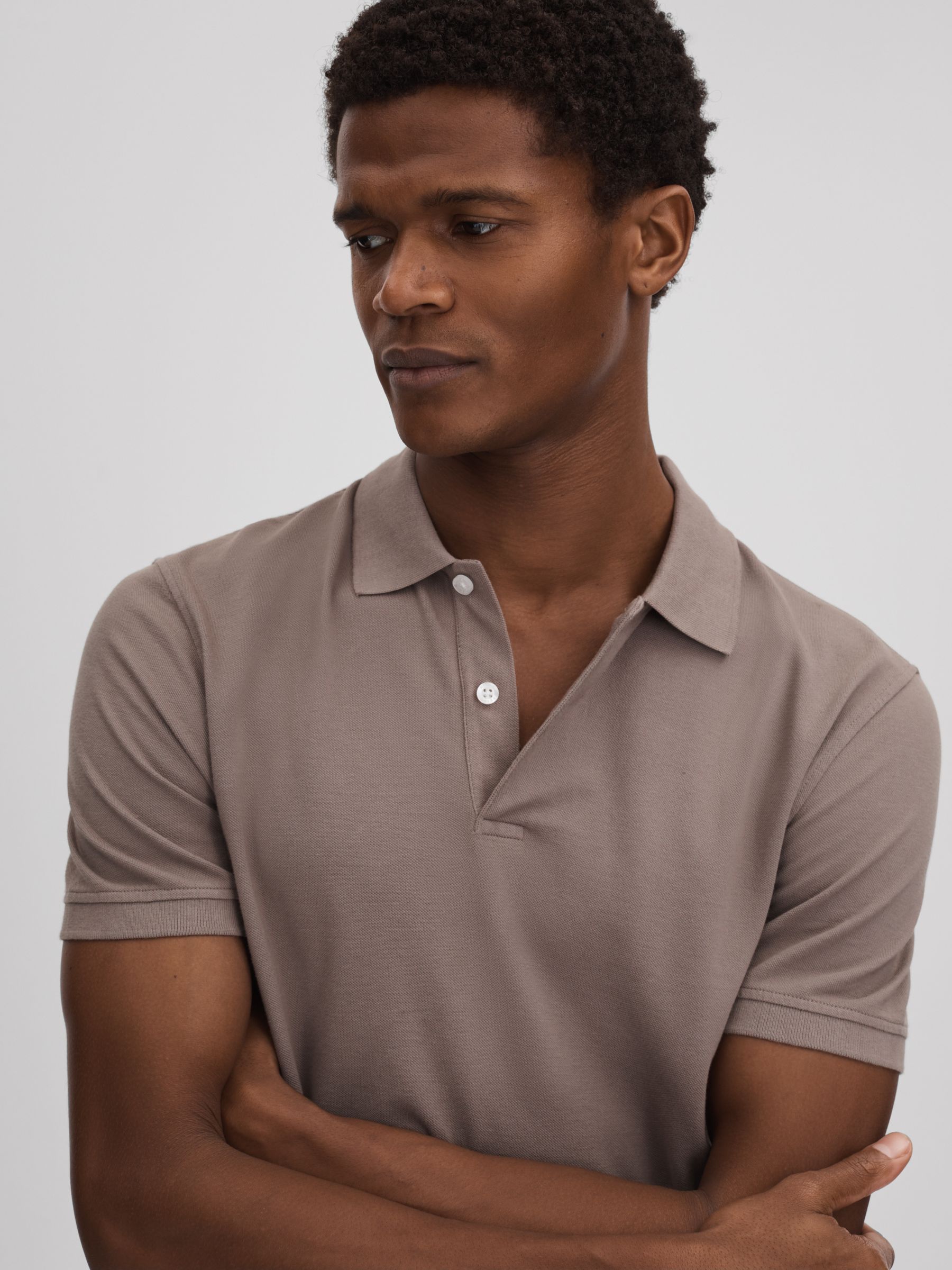 Puro Dark Taupe Garment Dyed Cotton Polo Shirt - Image 4 of 7