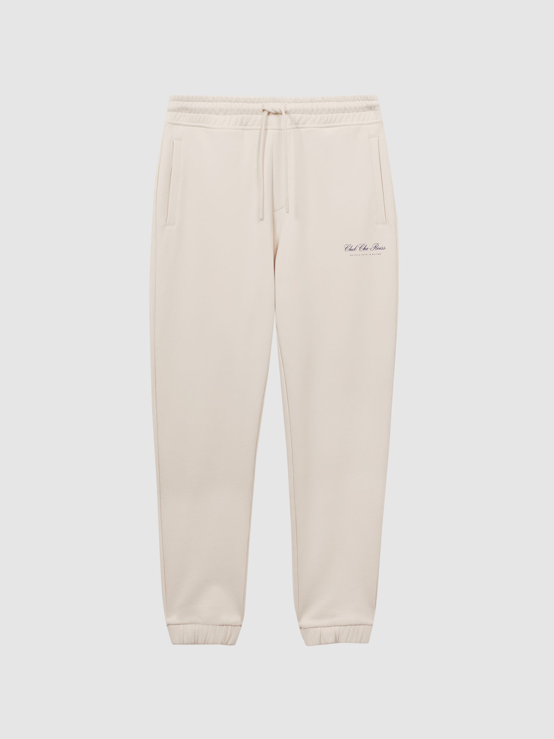 Reiss | Ché Motif Cotton Drawstring Joggers in Off White - Image 2 of 5