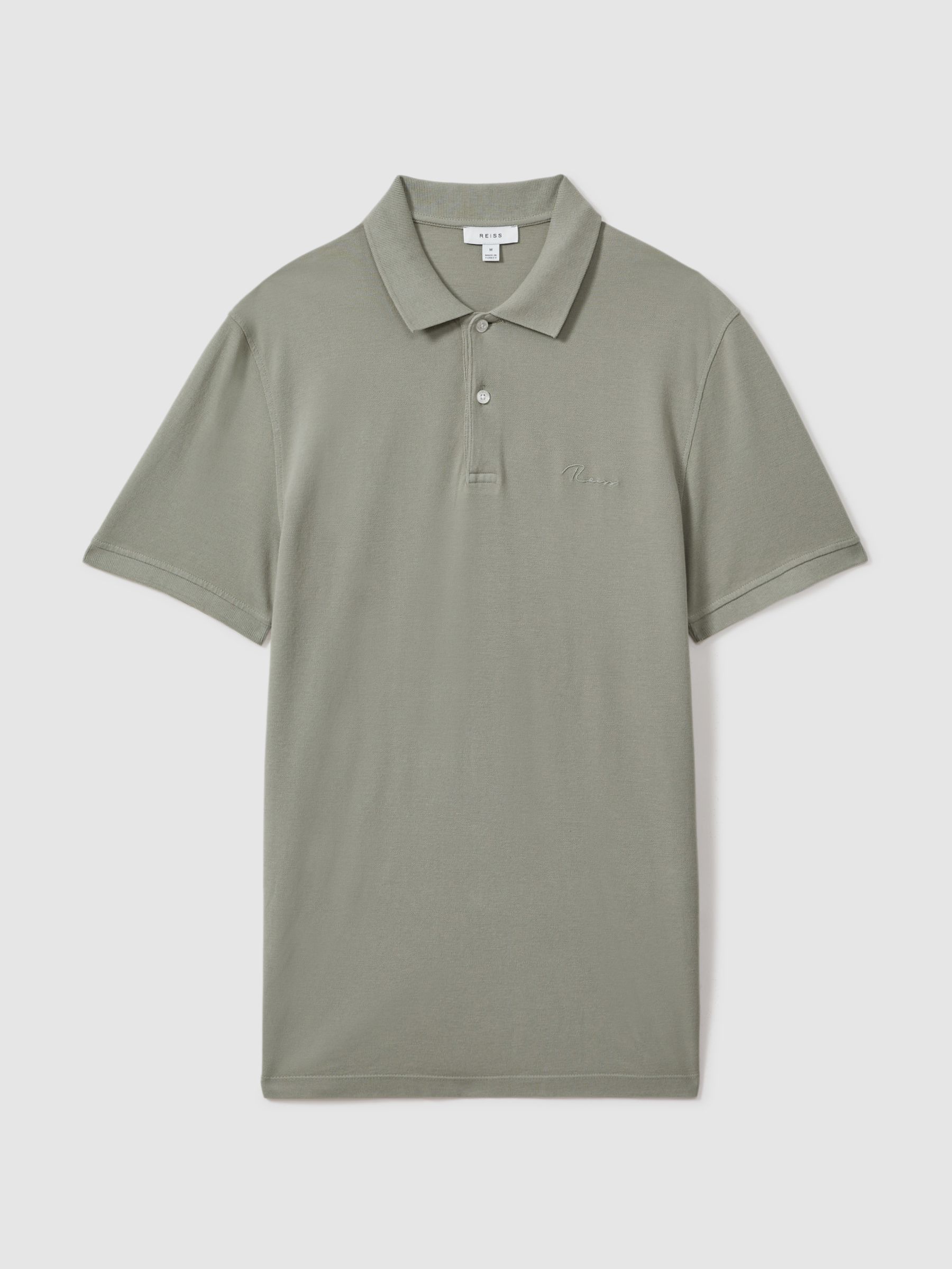 Slim Fit Garment Dyed Embroidered Polo Shirt in Dark Sage - Image 2 of 5 Slim Fit Garment Dyed Embroidered Polo Shirt in Dark Sage - Image 2 of 5