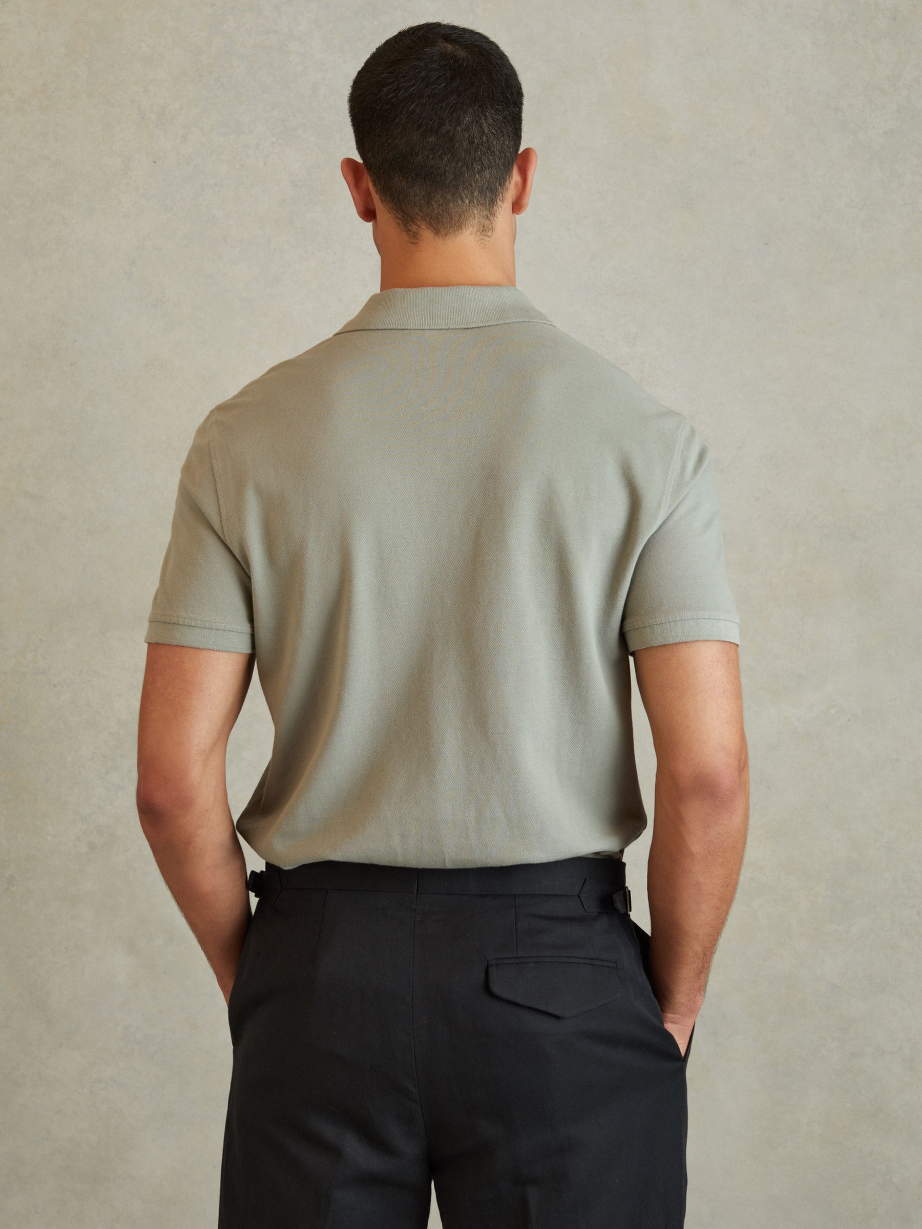 Slim Fit Garment Dyed Embroidered Polo Shirt in Dark Sage - Image 4 of 5
