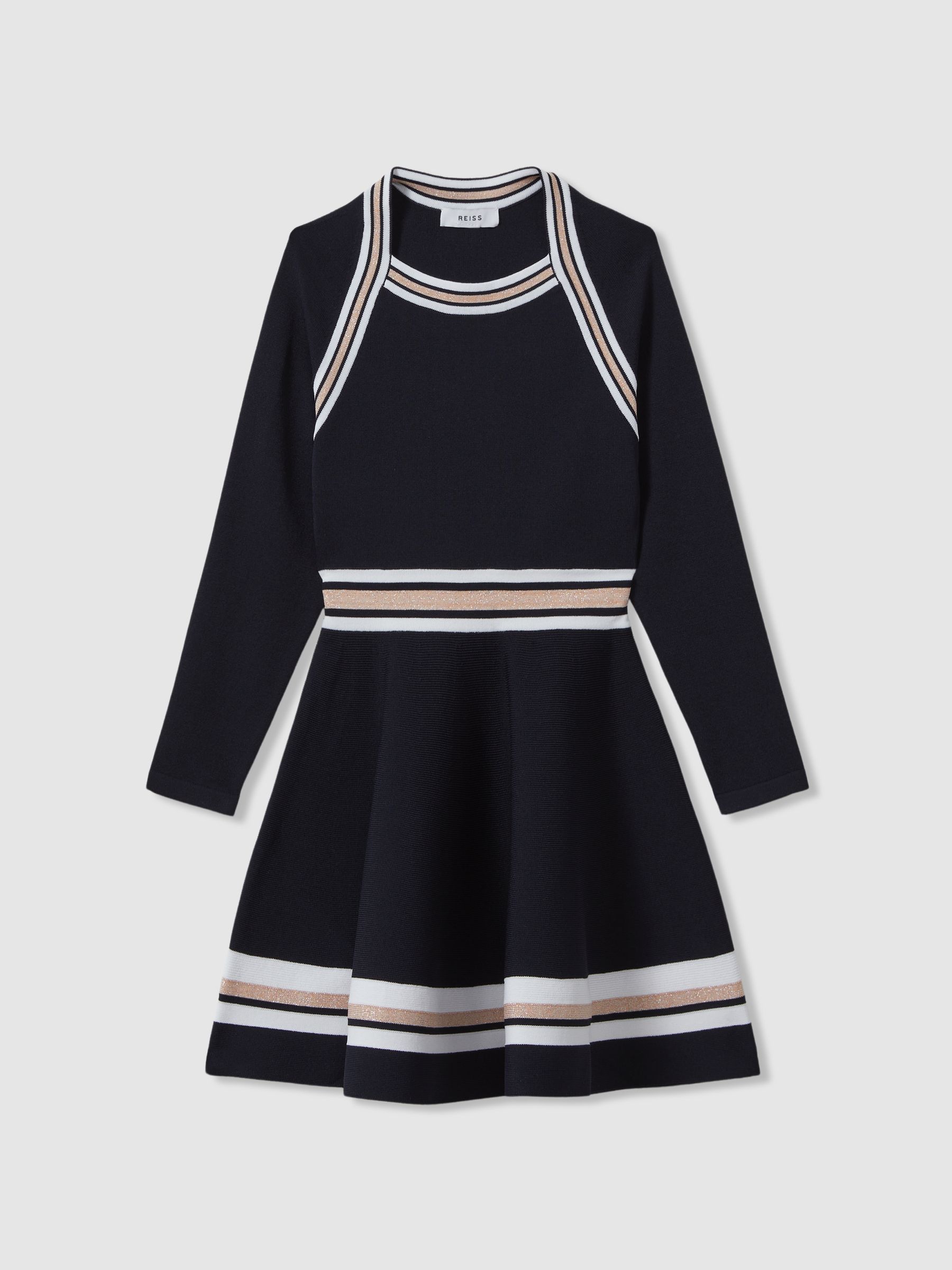 4-9 yrs Sparkle Trim Knitted Skater Dress in Navy - Image 2 of 4