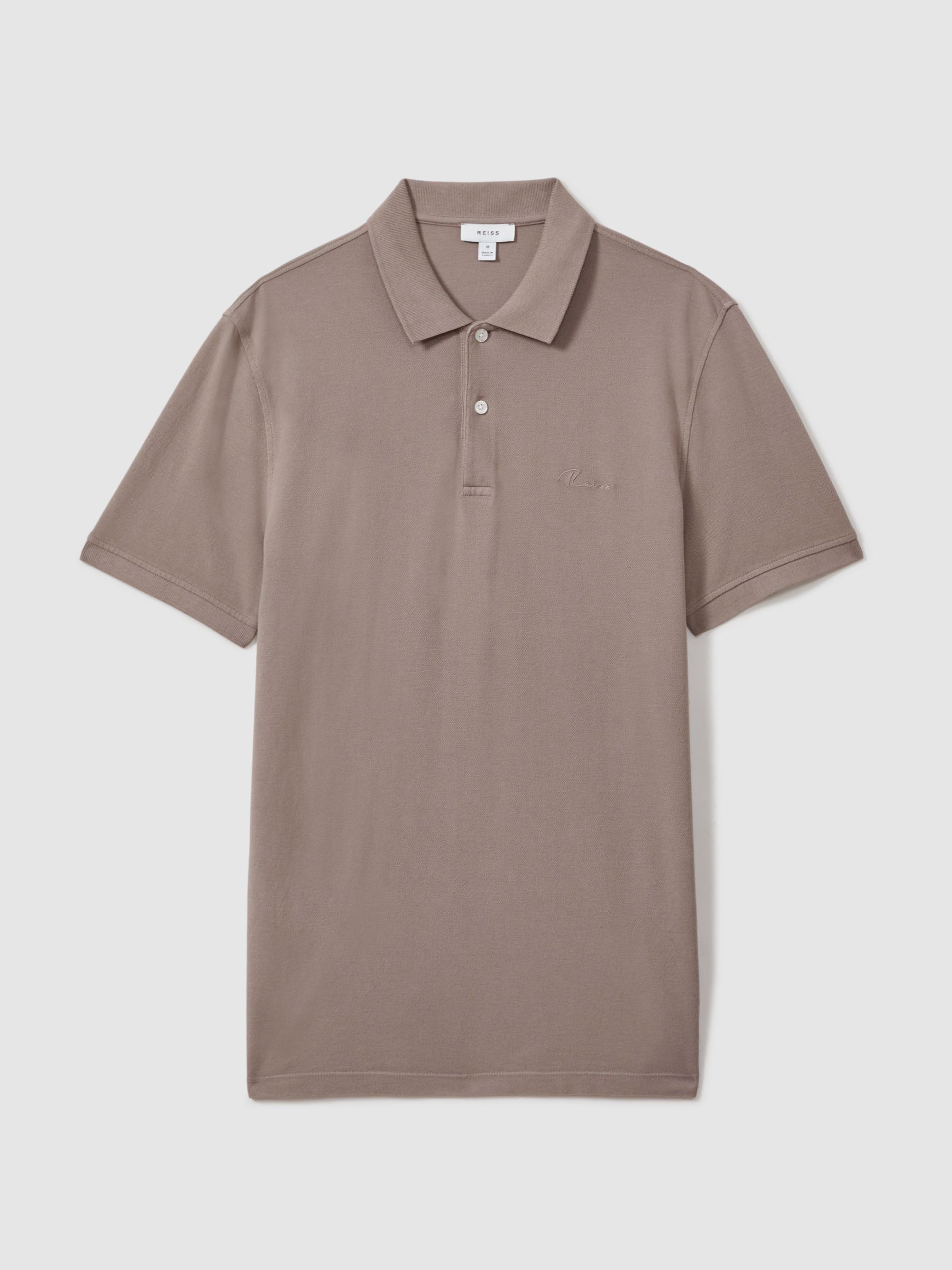 Slim Fit Garment Dyed Embroidered Polo Shirt in Dark Taupe - Image 2 of 6 Slim Fit Garment Dyed Embroidered Polo Shirt in Dark Taupe - Image 2 of 6