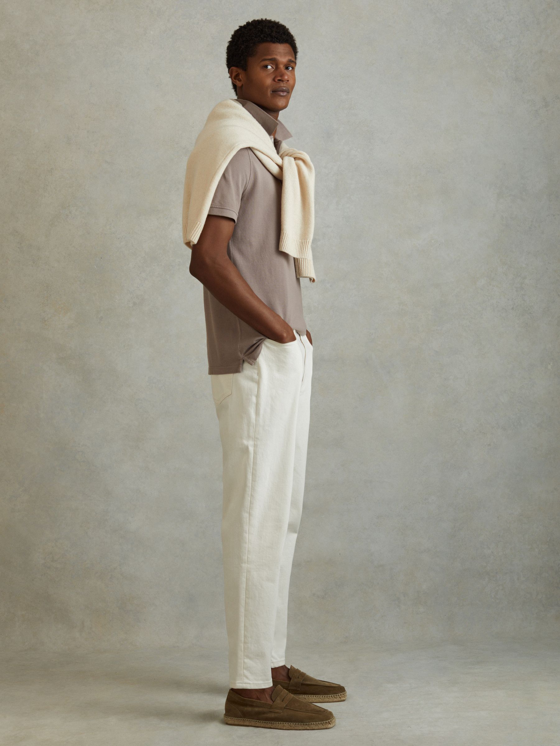 Slim Fit Garment Dyed Embroidered Polo Shirt in Dark Taupe - Image 3 of 6