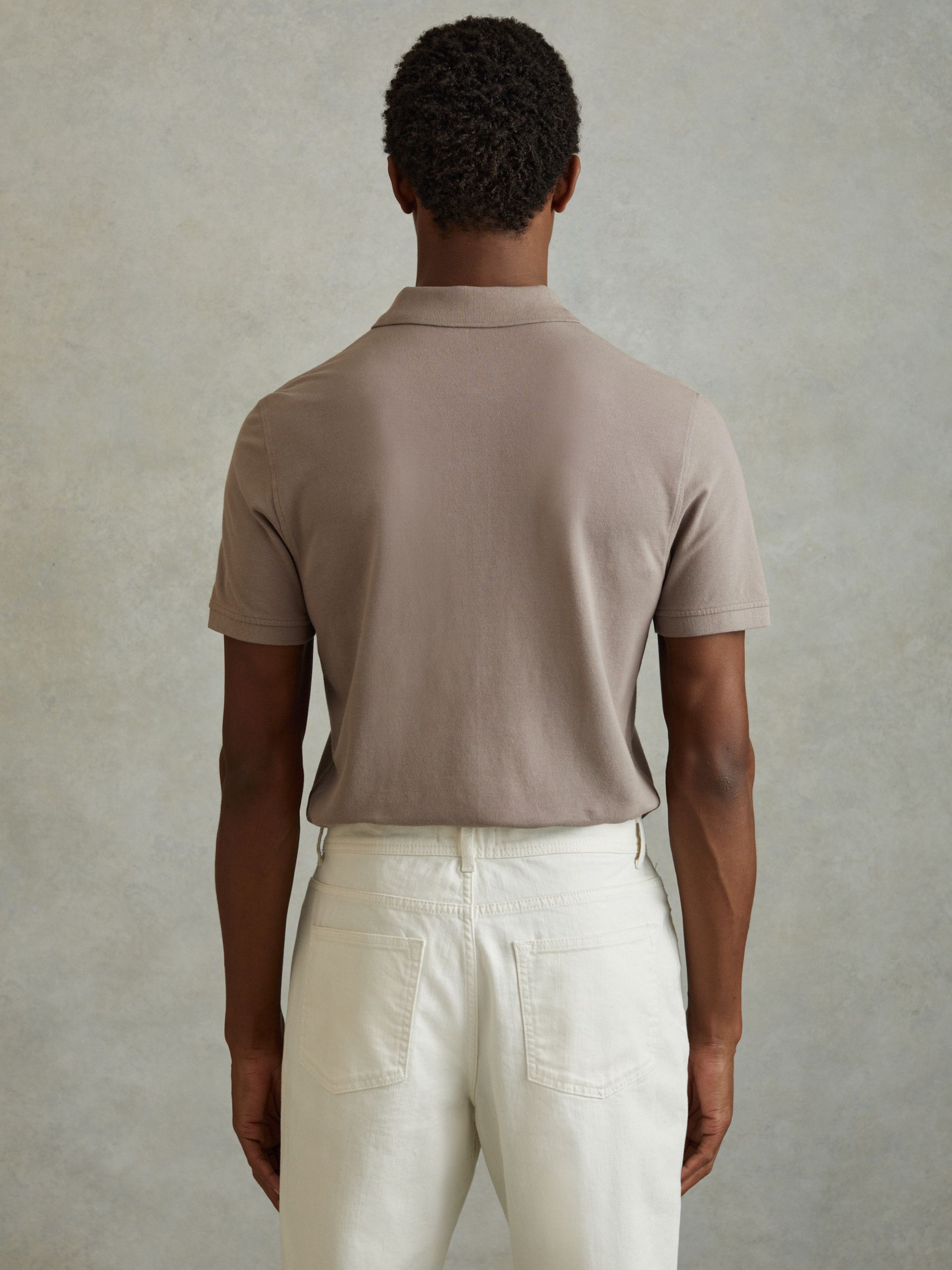 Slim Fit Garment Dyed Embroidered Polo Shirt in Dark Taupe - Image 5 of 6