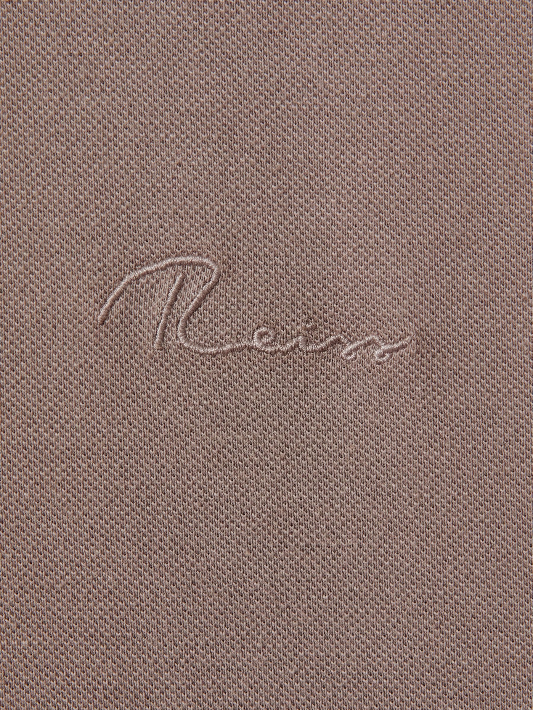 Slim Fit Garment Dyed Embroidered Polo Shirt in Dark Taupe - Image 6 of 6