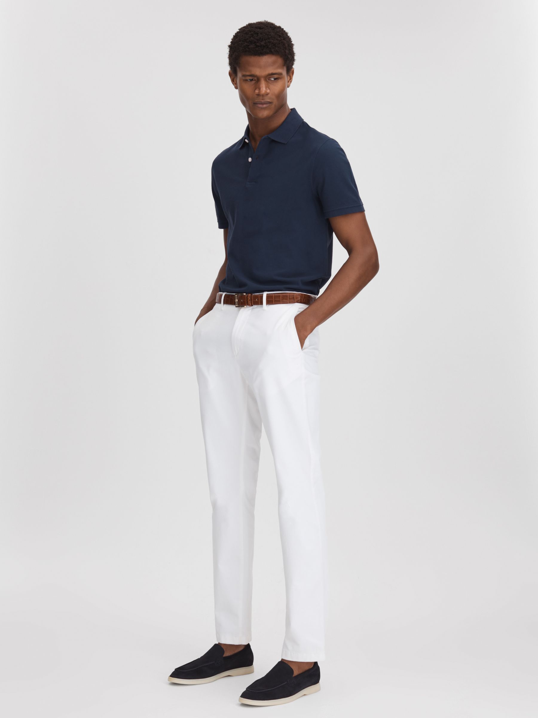 Garment Dyed Cotton Polo Shirt in Airforce Blue - Image 3 of 6