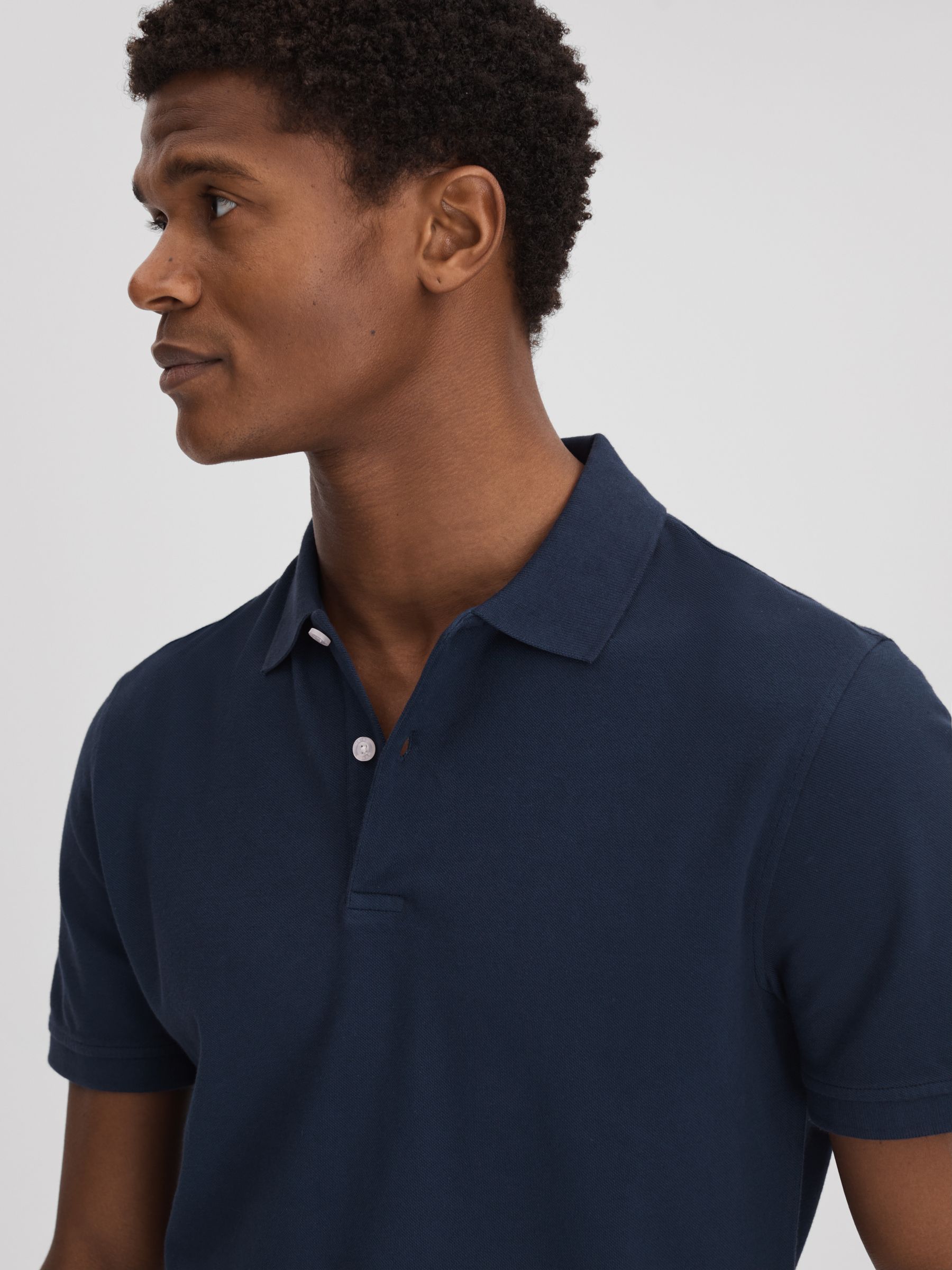 Garment Dyed Cotton Polo Shirt in Airforce Blue - Image 4 of 6