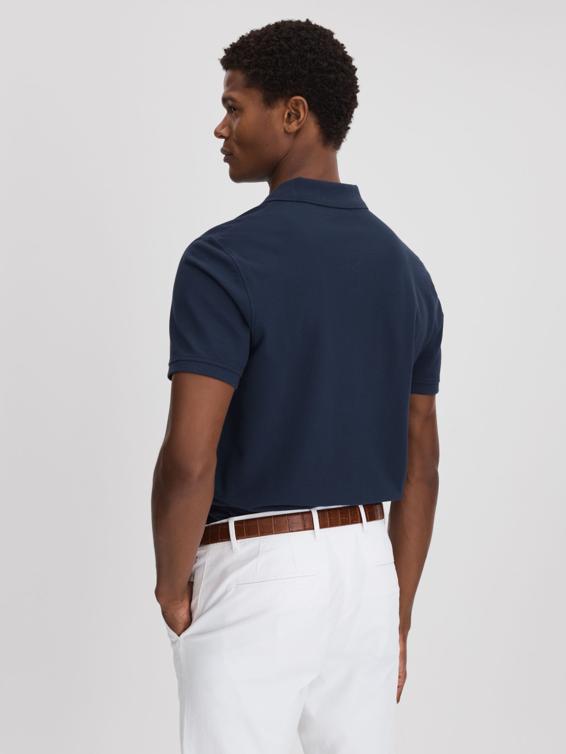 Garment Dyed Cotton Polo Shirt in Airforce Blue - Image 5 of 6