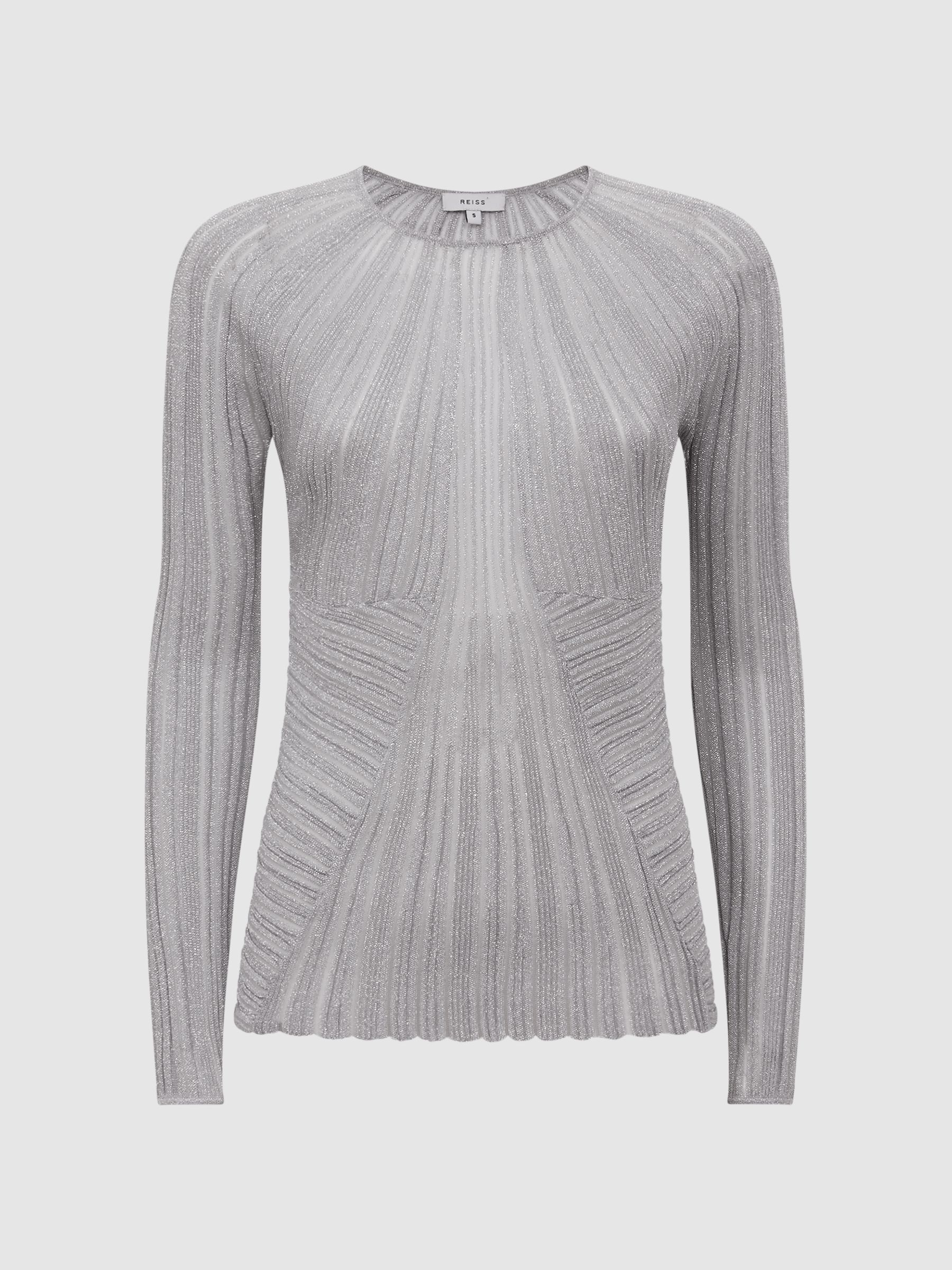 Metallic Sheer Striped Top in Silver - Image 2 of 5 Metallic Sheer Striped Top in Silver - Image 2 of 5