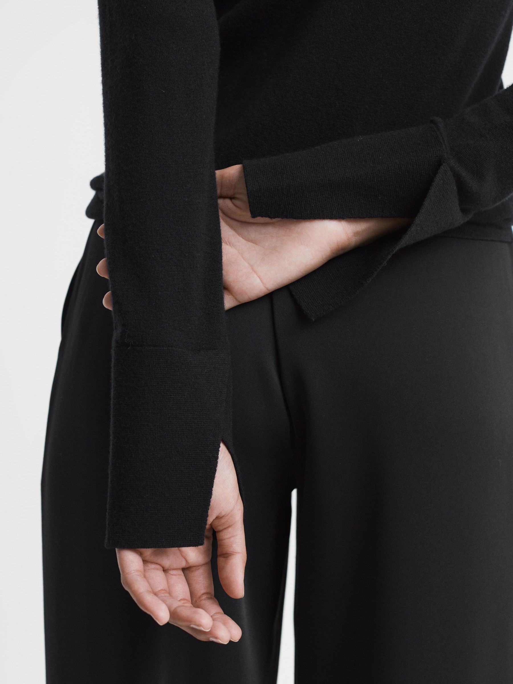 Merino Wool Fitted Funnel Neck Top in Black - Image 4 of 5