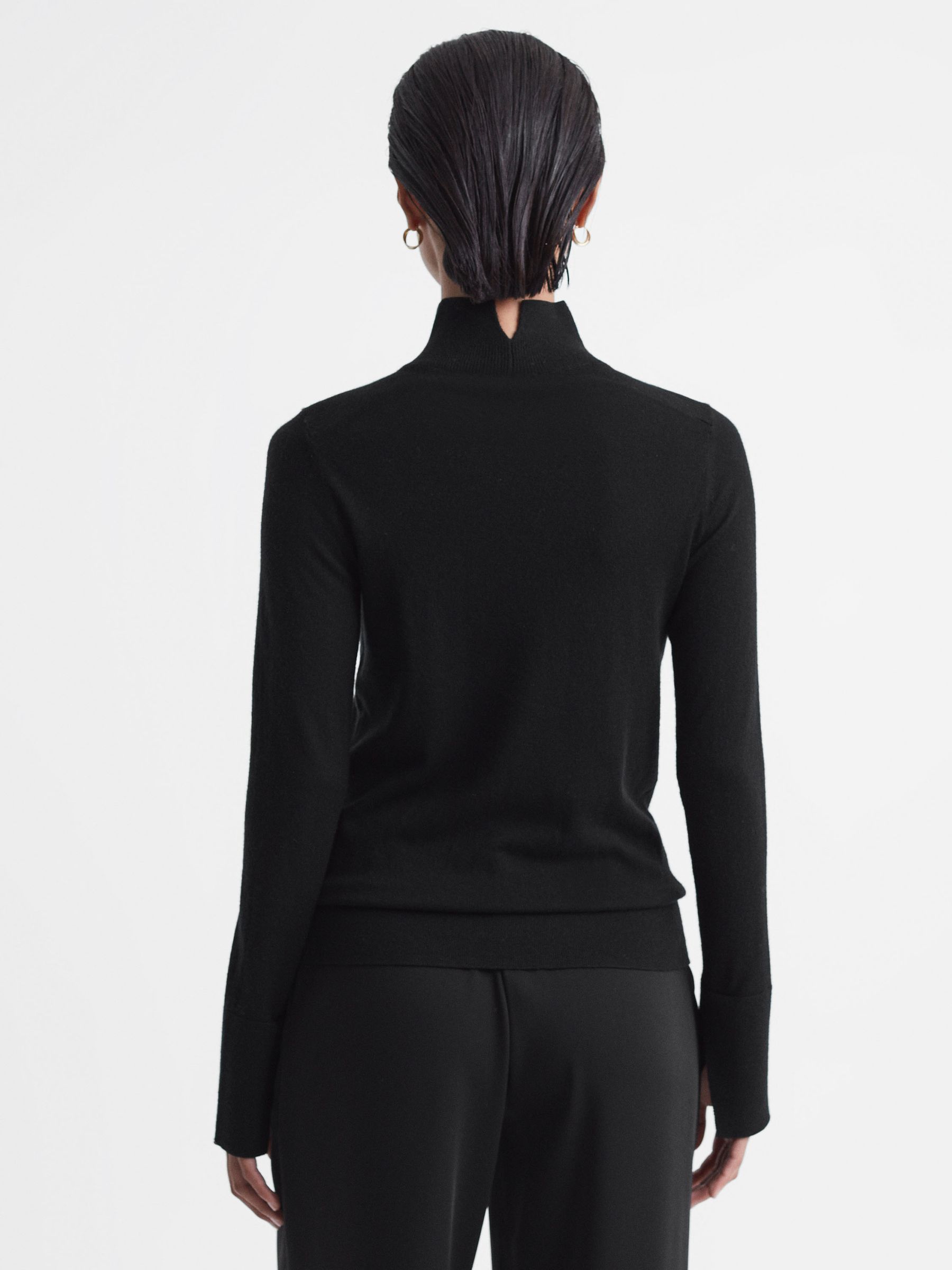 Merino Wool Fitted Funnel Neck Top in Black - Image 5 of 5