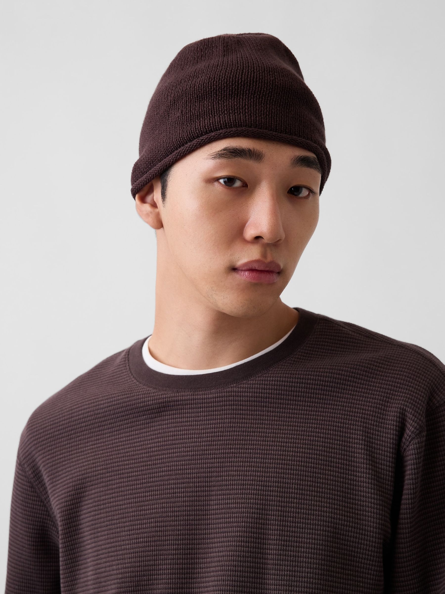 Dark Brown Cotton Knit Beanie - Image 1 of 3