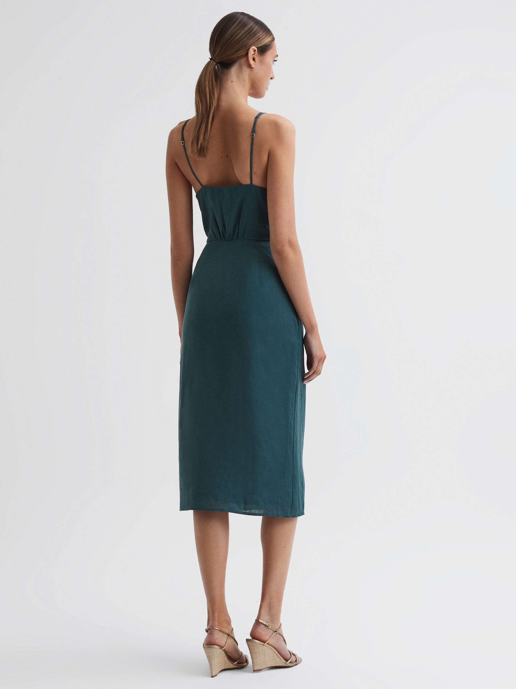 Linen Side Tie Midi Dress in Dark Teal - Image 4 of 4