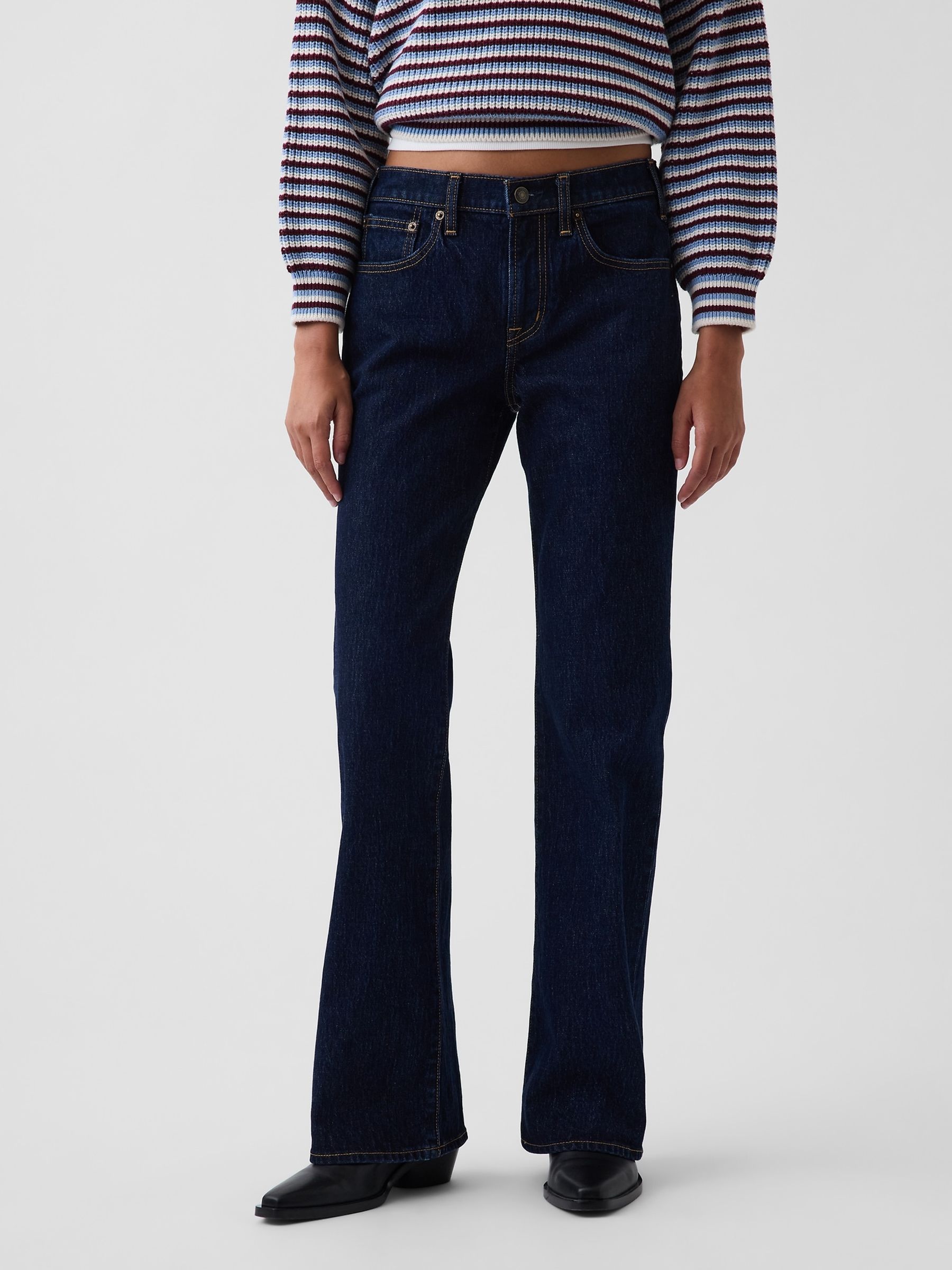 Dark Indigo Wash Mid Rise Relaxed Flare Jeans - Image 1 of 5