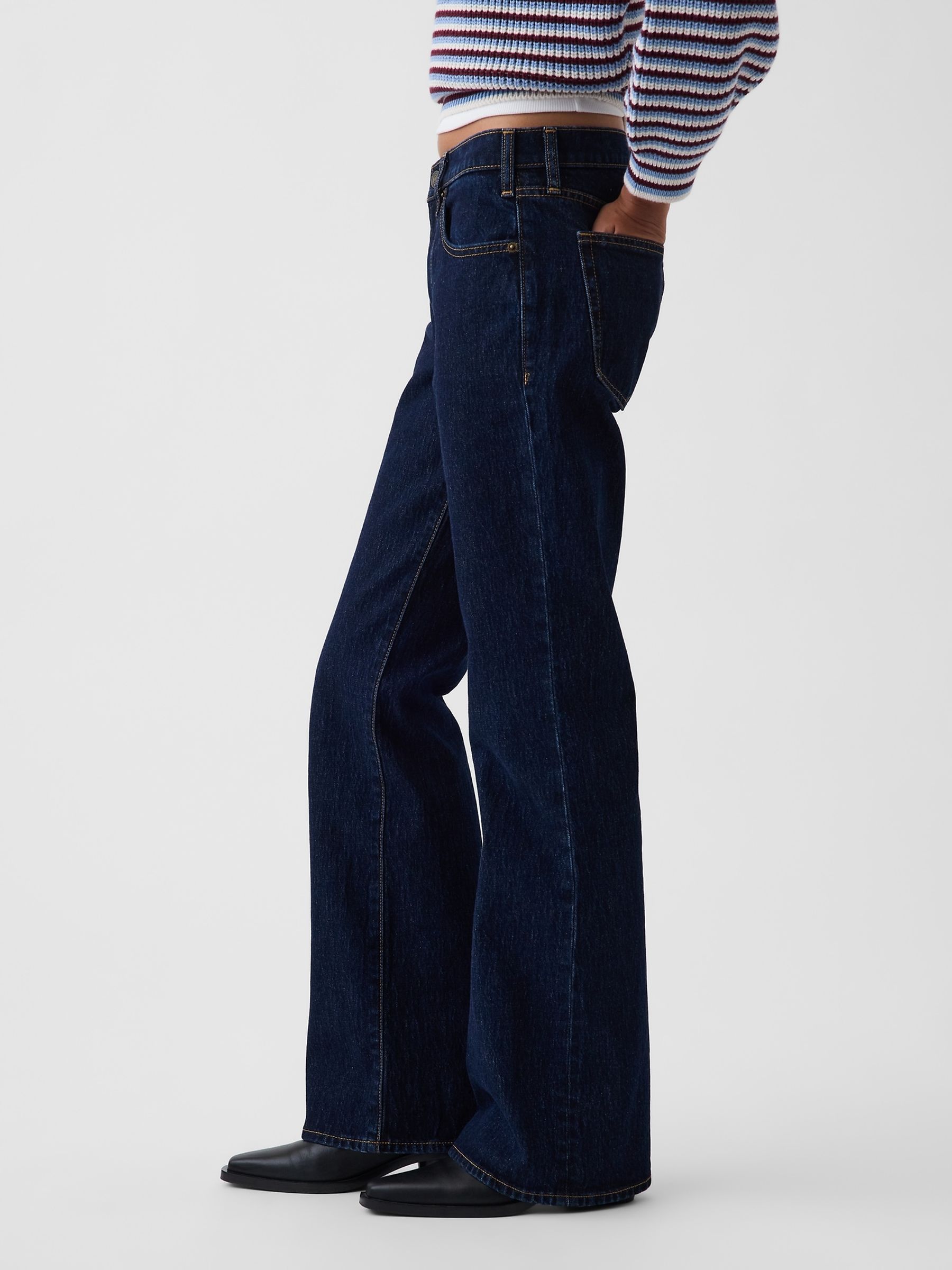 Dark Indigo Wash Mid Rise Relaxed Flare Jeans - Image 3 of 5