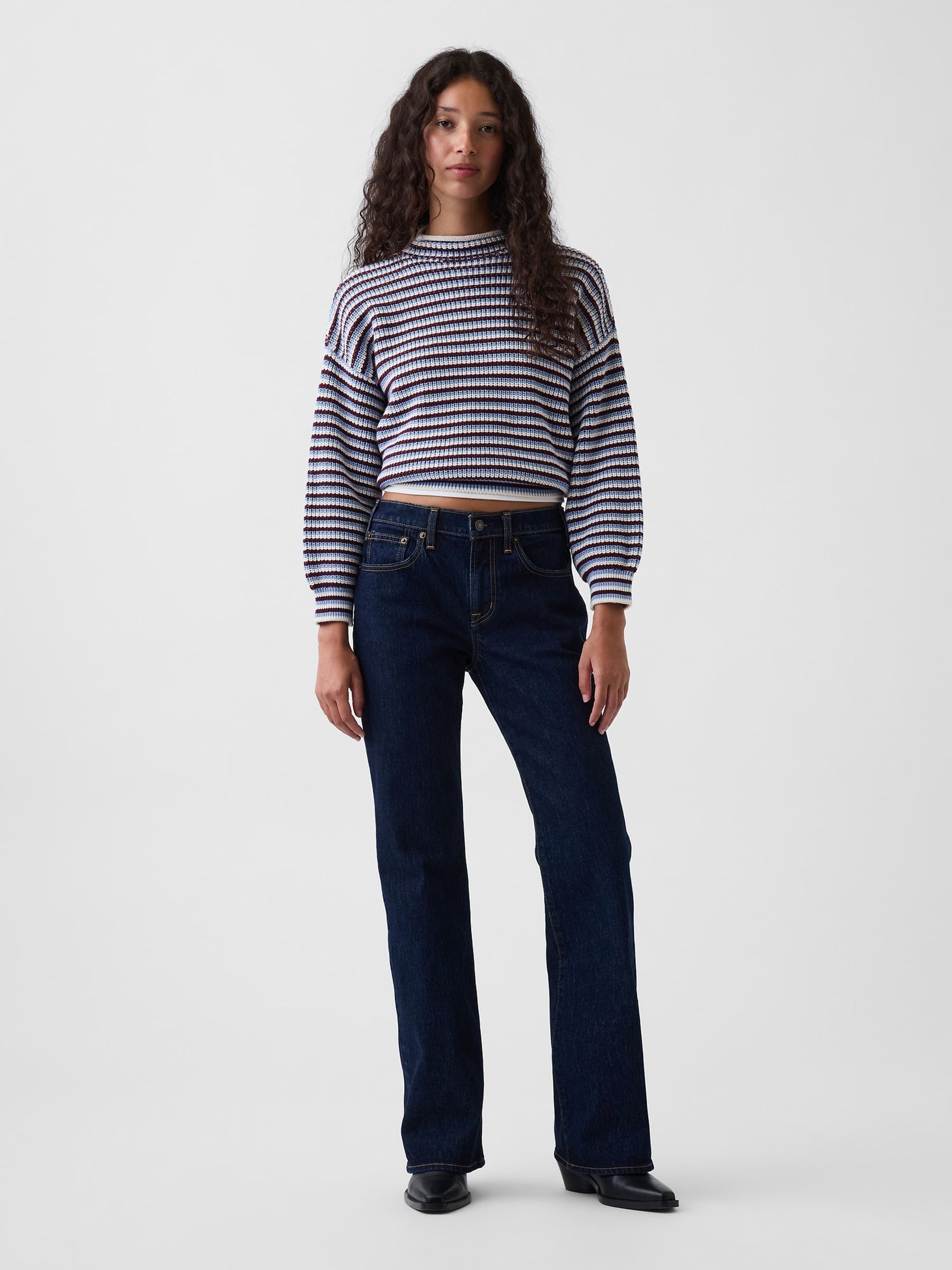 Dark Indigo Wash Mid Rise Relaxed Flare Jeans - Image 4 of 5
