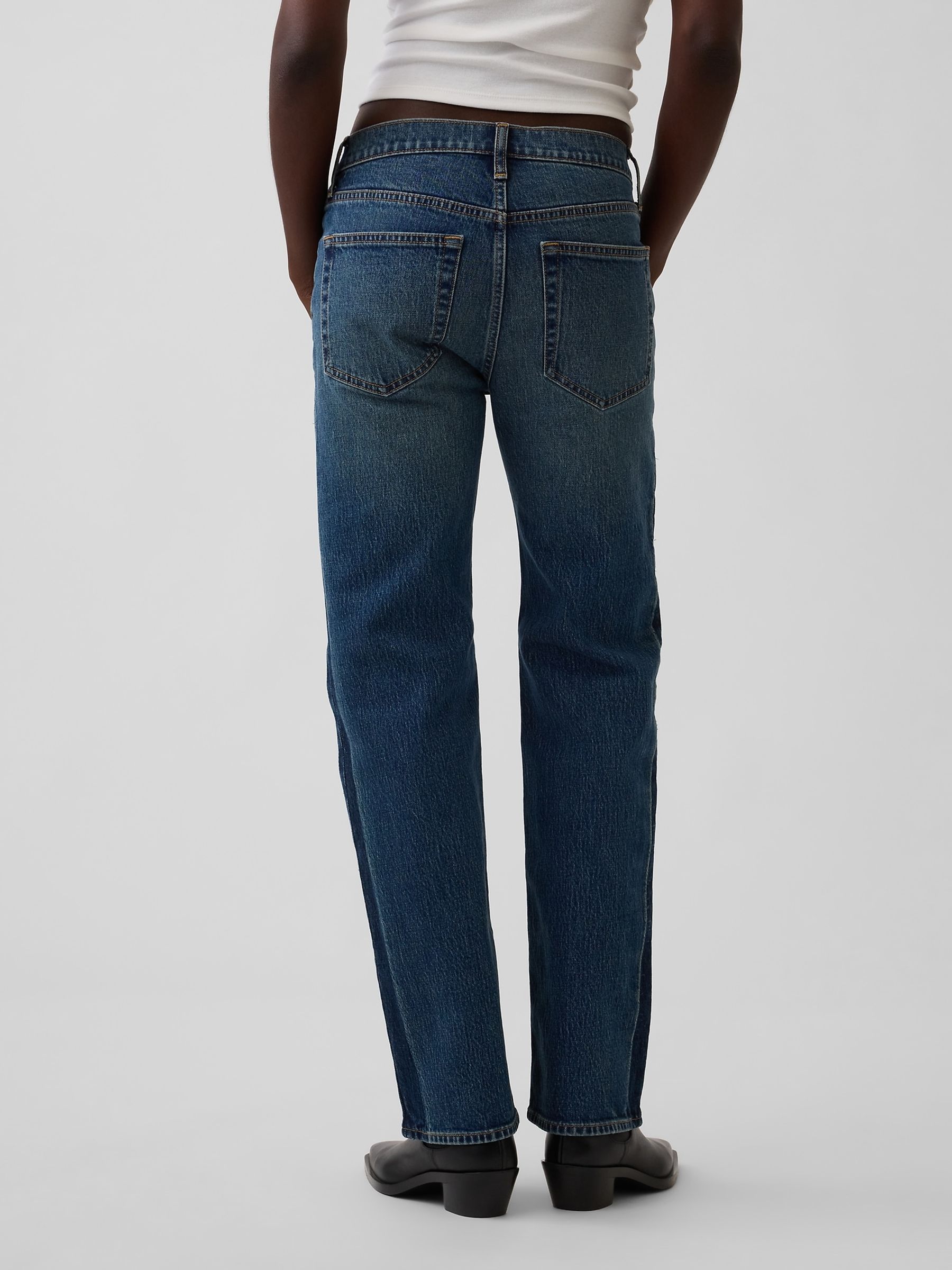 Dark Wash Mid Rise Relaxed Straight Jeans - Image 2 of 7