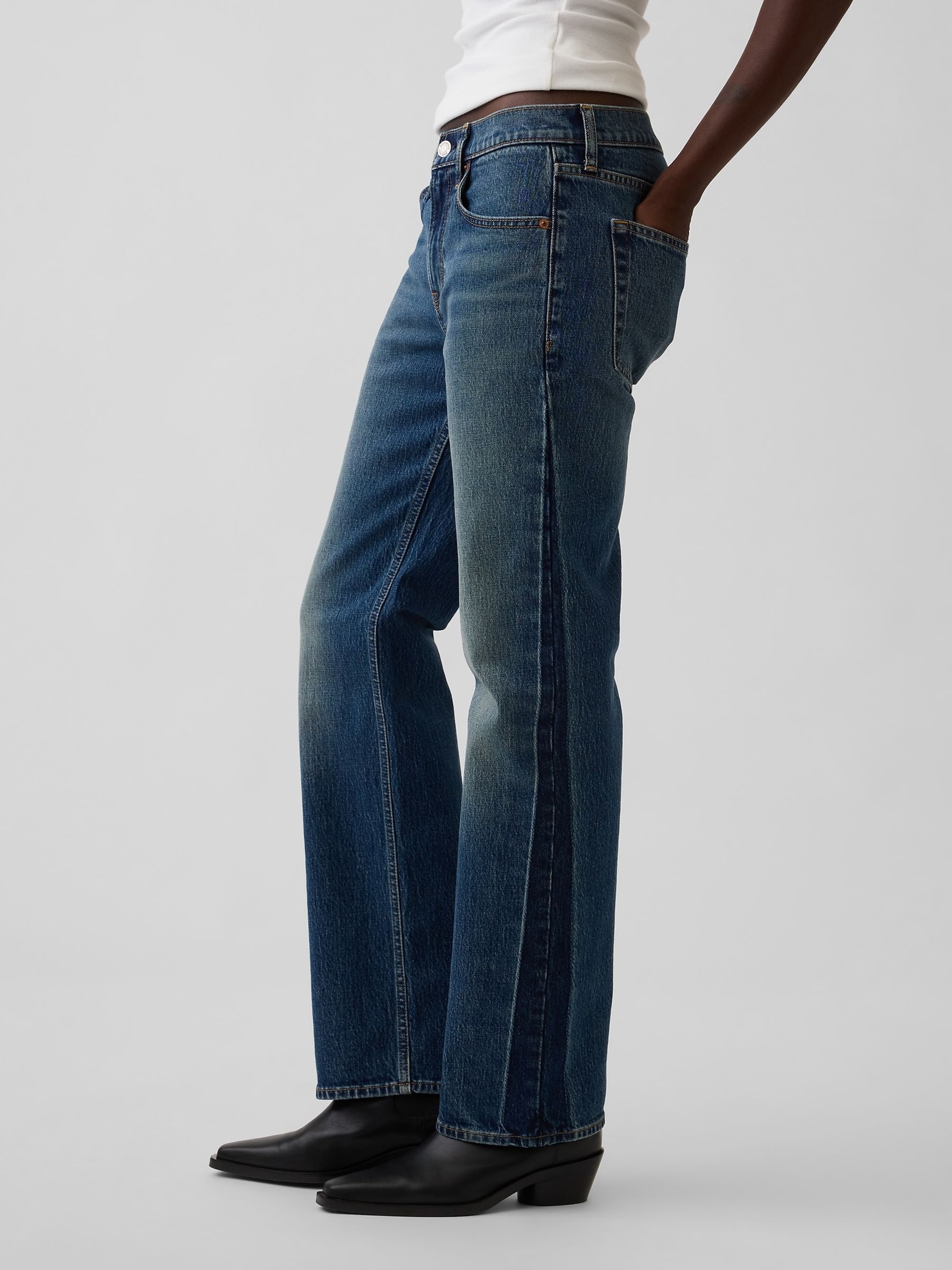 Dark Wash Mid Rise Relaxed Straight Jeans - Image 3 of 7