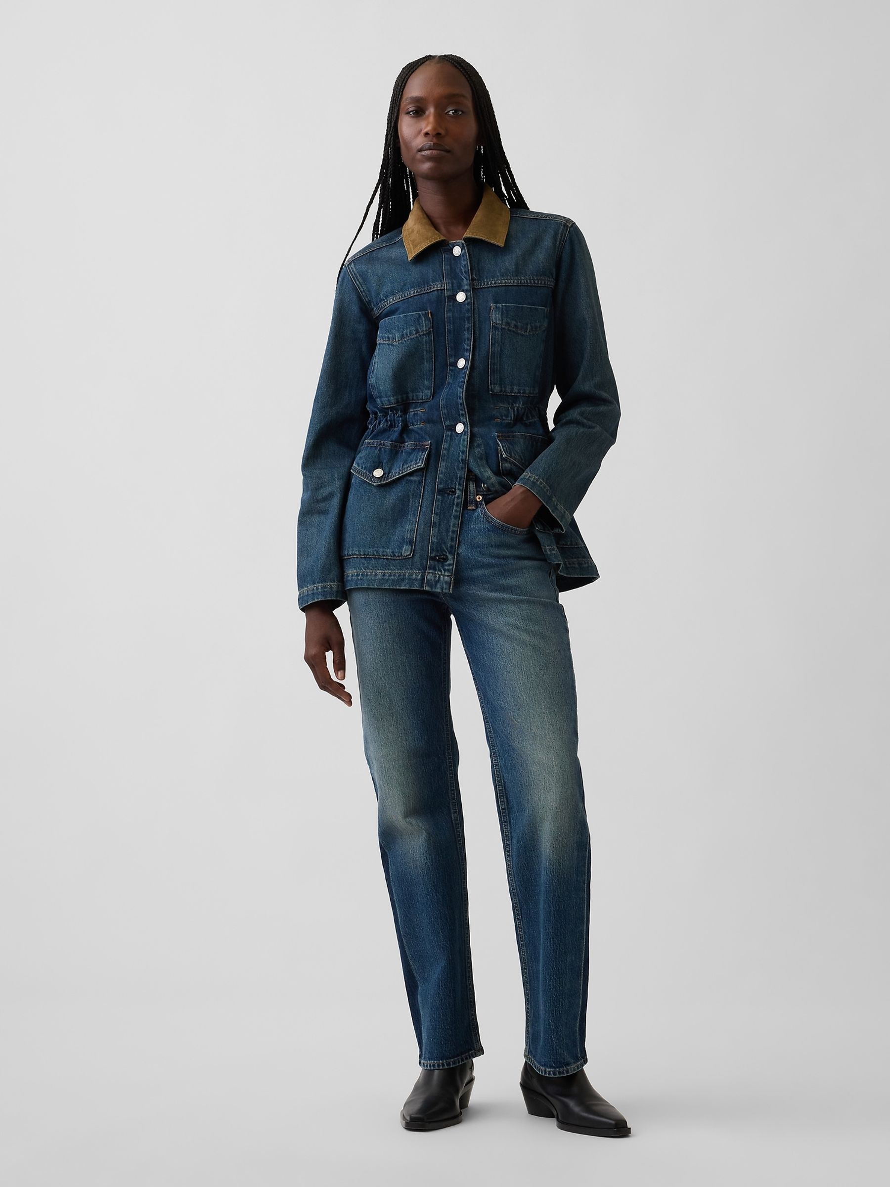 Dark Wash Mid Rise Relaxed Straight Jeans - Image 4 of 7