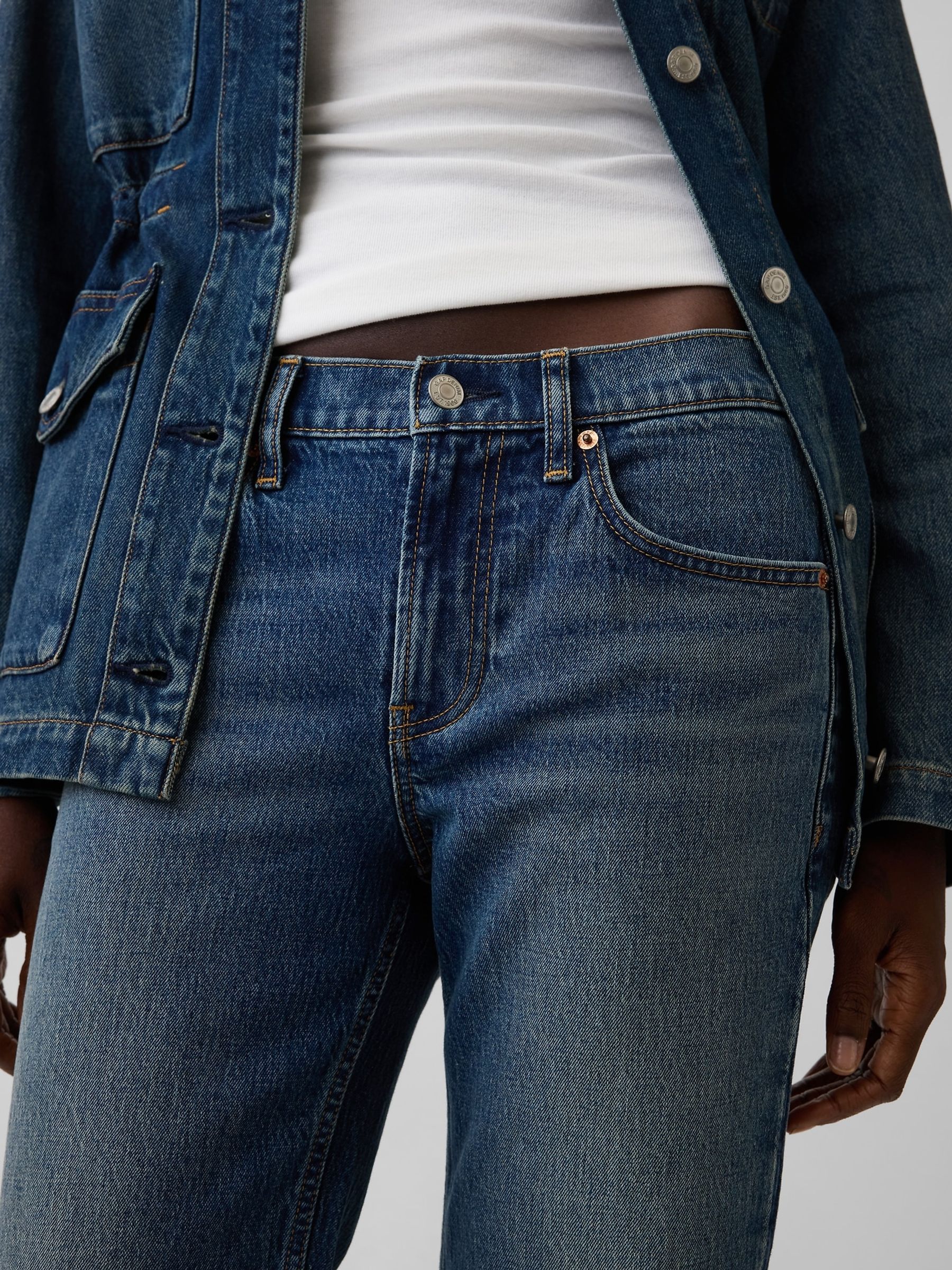Dark Wash Mid Rise Relaxed Straight Jeans - Image 6 of 7