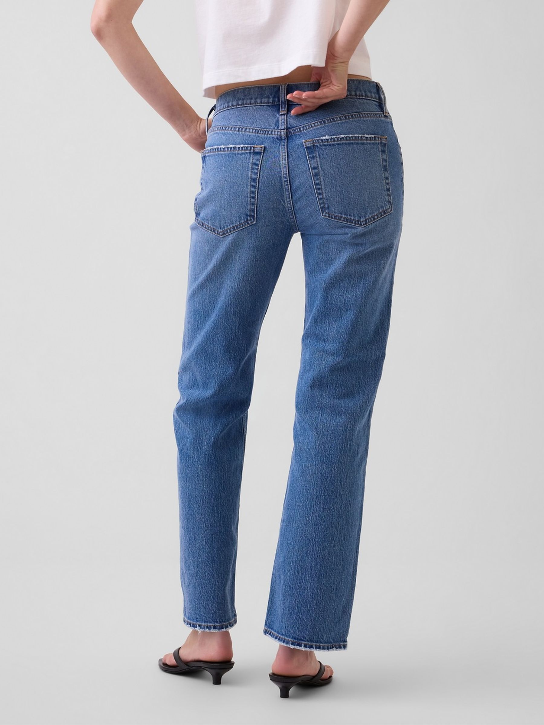 Medium Wash Mid Rise Relaxed Straight Jeans - Image 3 of 5