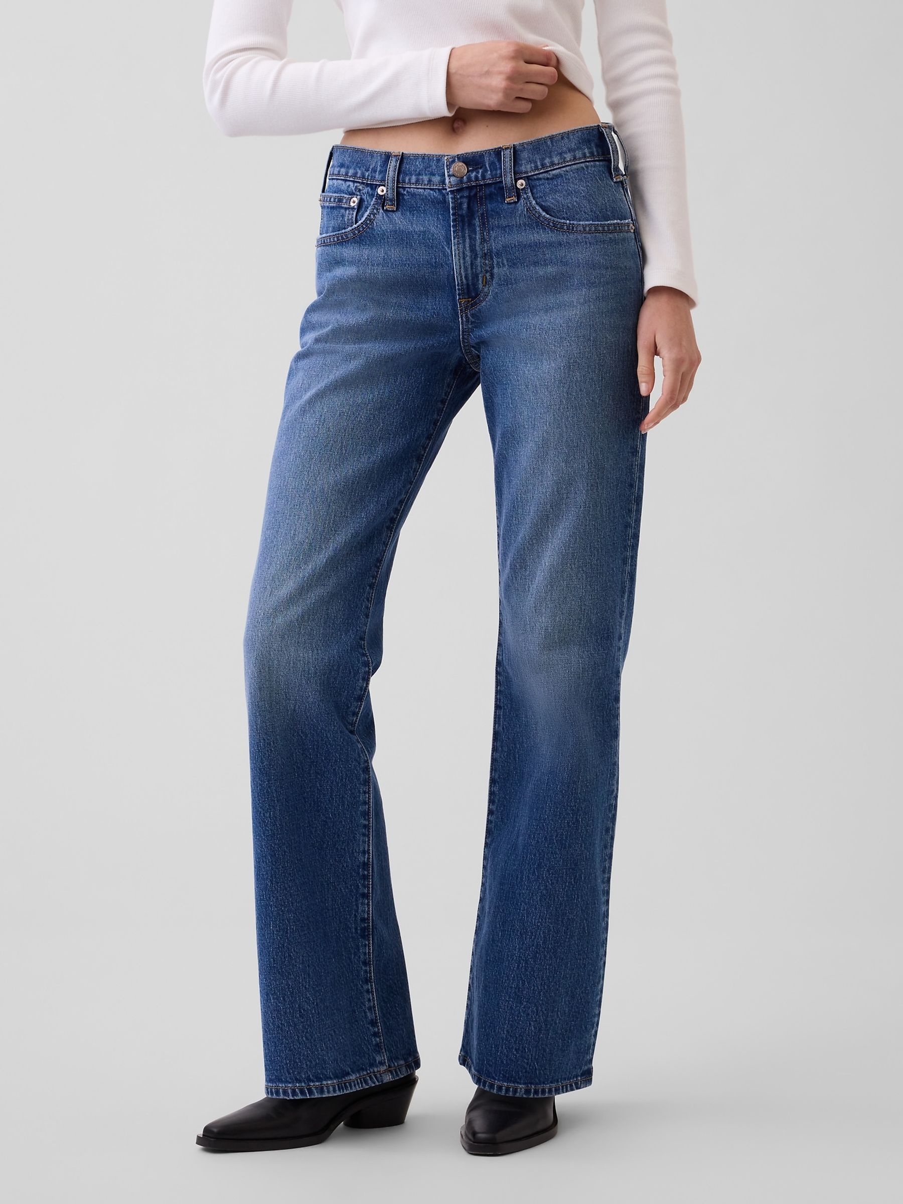 Medium Wash Mid Rise Relaxed Flare Jeans - Image 1 of 5
