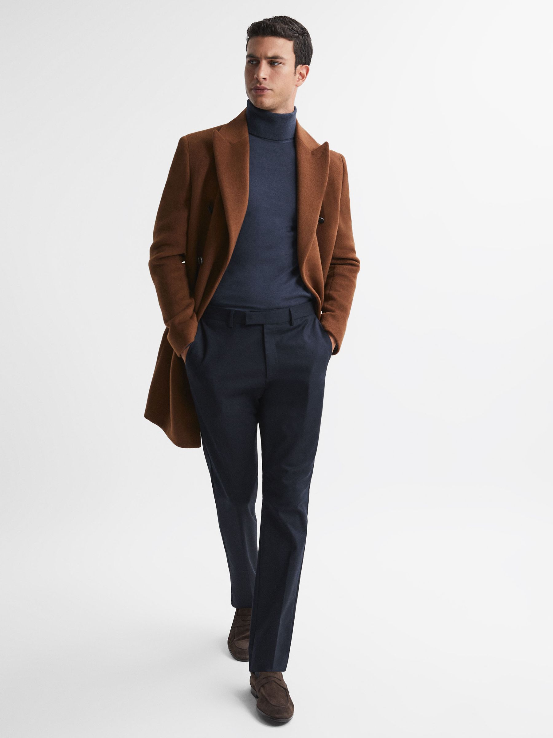 Slim Fit Merino Wool Roll Neck Jumper in Eclipse Blue - Image 3 of 5