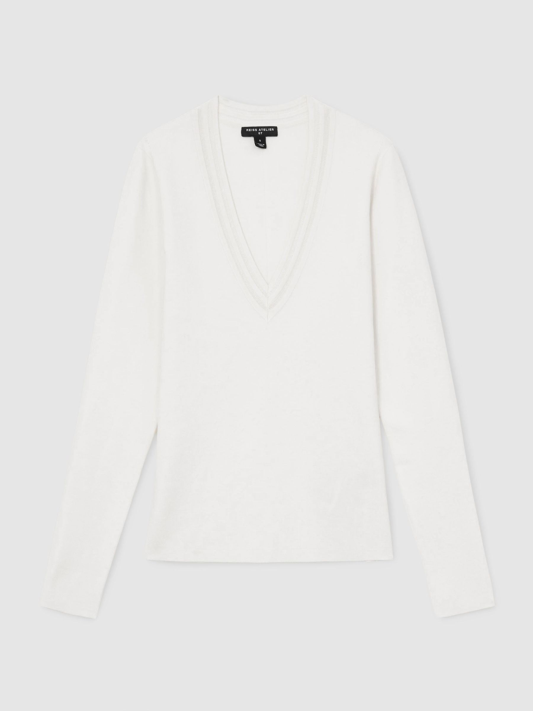 Atelier Silk-Blend Knit V-Neck Jumper in Ivory - Image 2 of 6 Atelier Silk-Blend Knit V-Neck Jumper in Ivory - Image 2 of 6