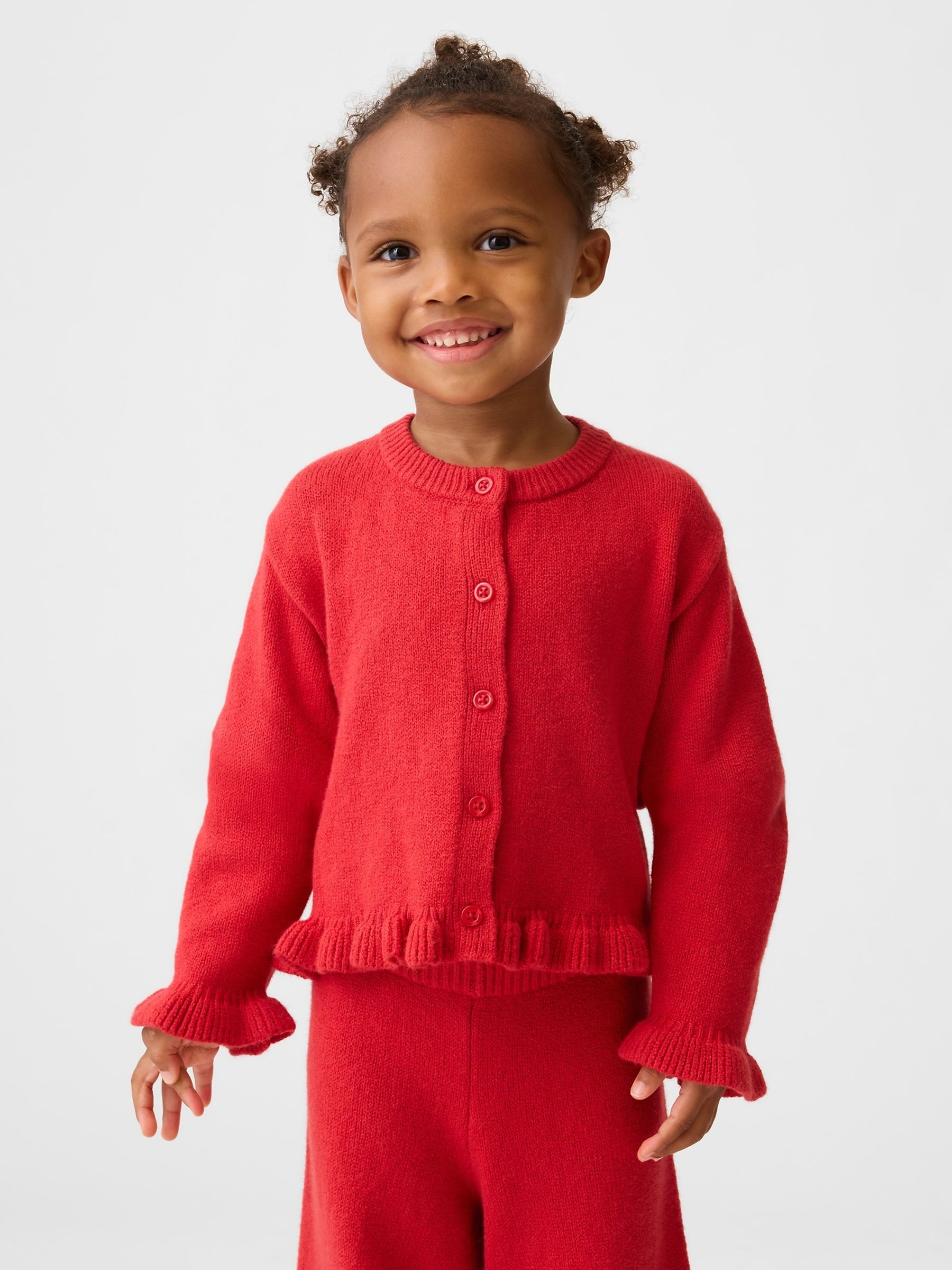 Red CashSoft Ruffle Cardigan - Image 1 of 4