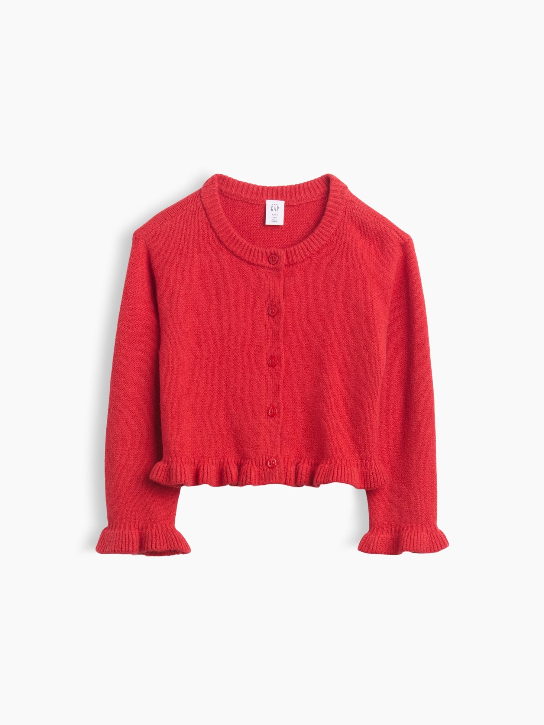 Red CashSoft Ruffle Cardigan - Image 2 of 4