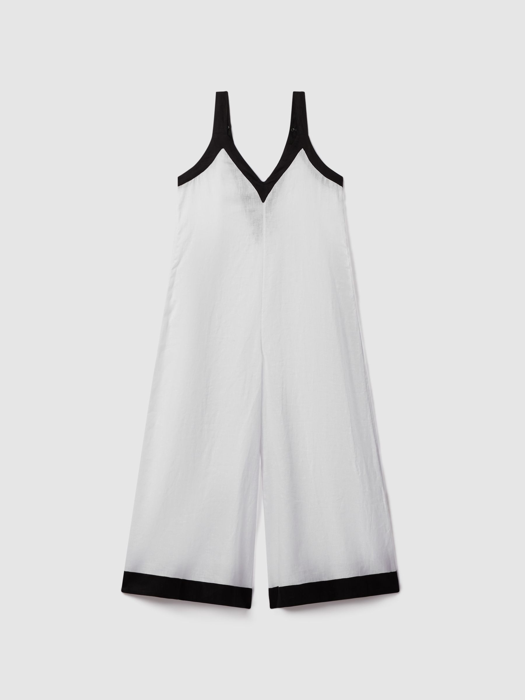 Linen Wide Leg Playsuit in White/Navy - Image 2 of 6