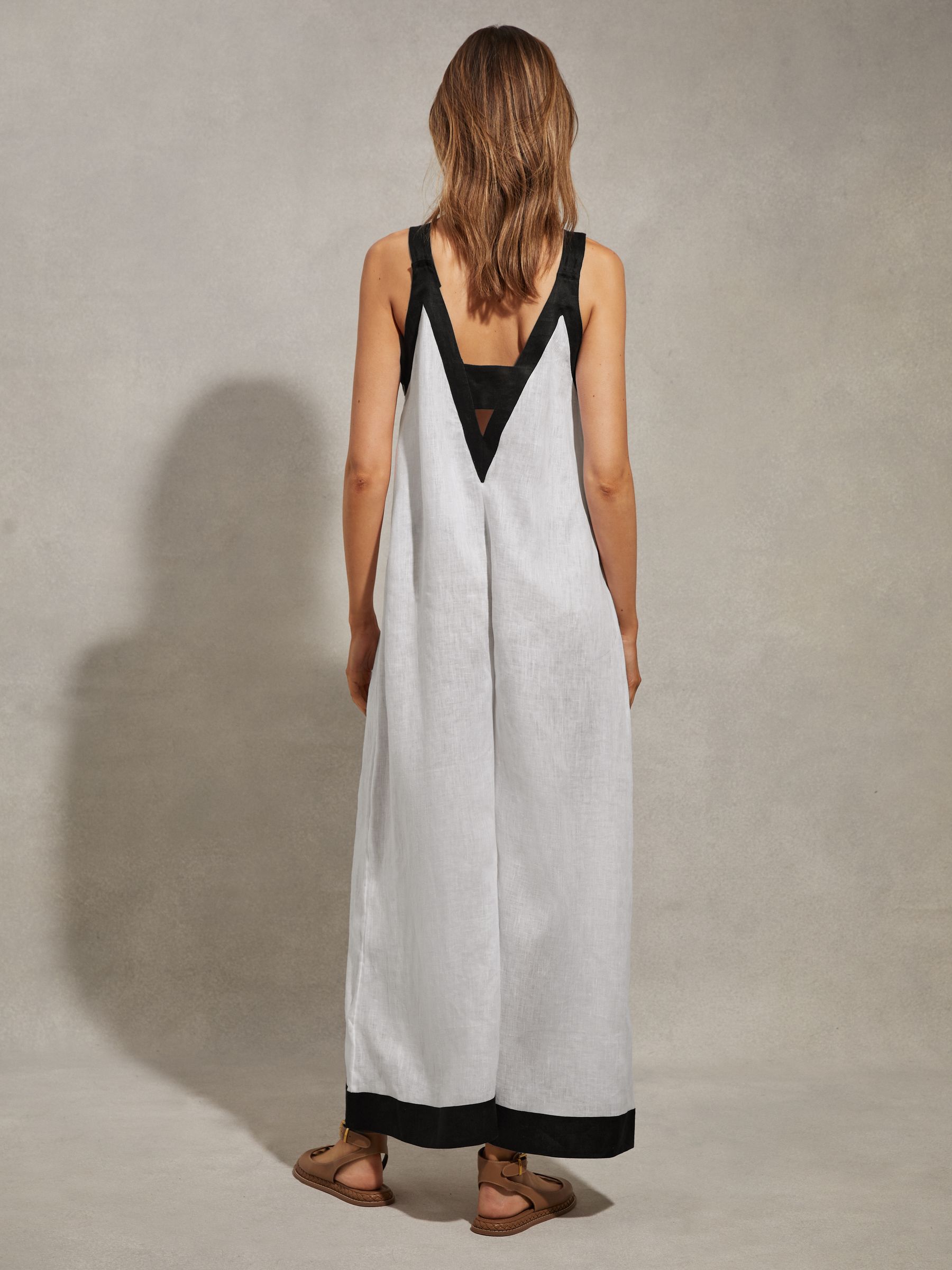 Linen Wide Leg Playsuit in White/Navy - Image 5 of 6